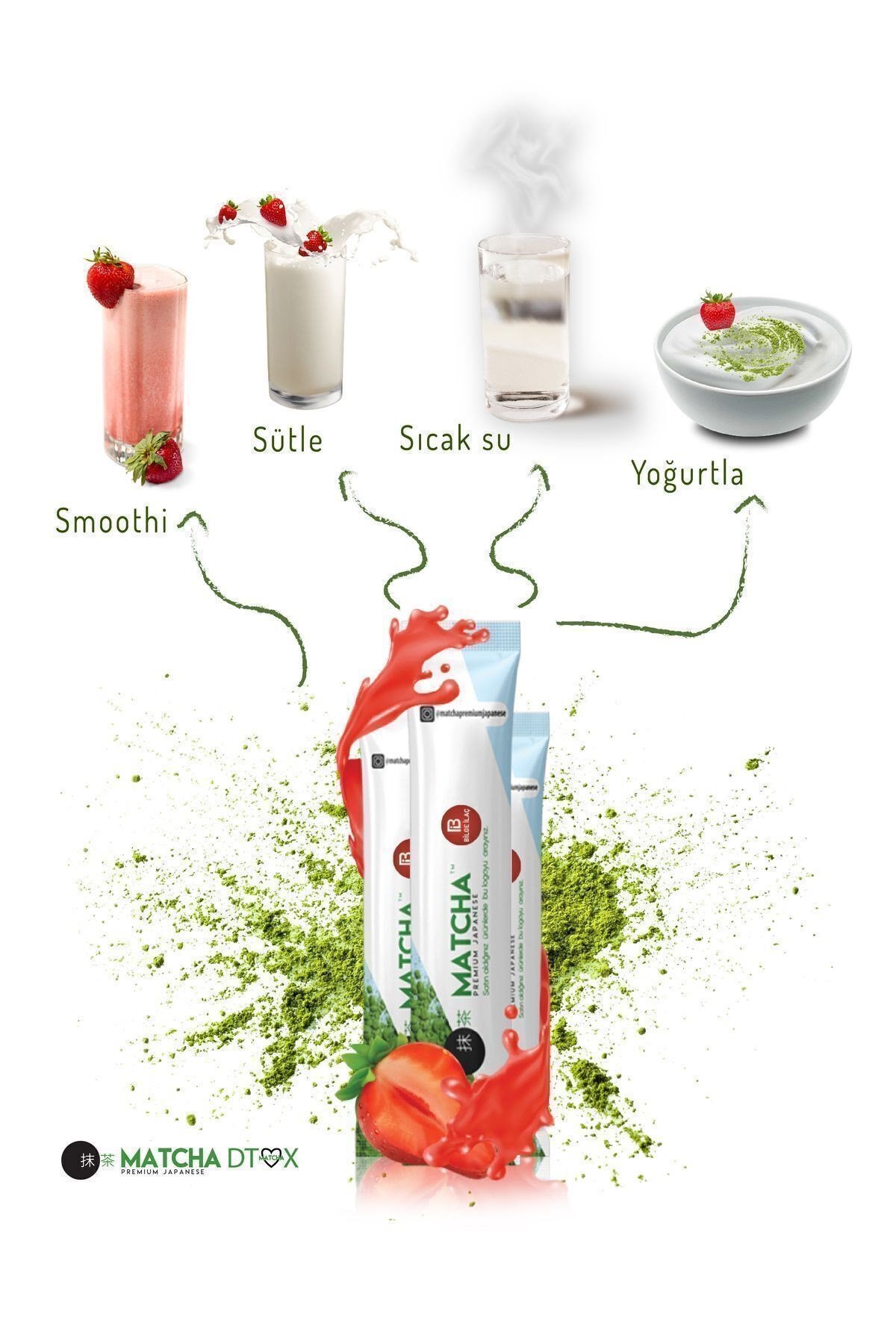 Premium Japanese Çilek Aromalı Detox Burner Form Maça Çayı 1 Kutu