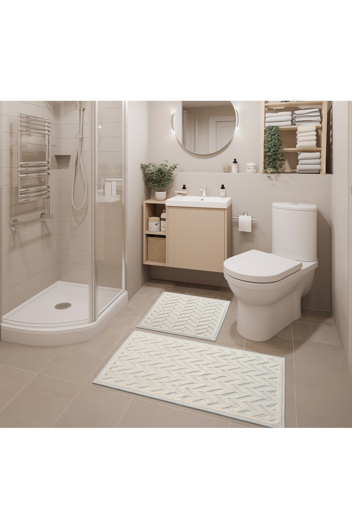 2 Li Bukle Banyo Takımı (BANYO TEKSTİLİ/MODERN/DOĞAL/SADE/ŞIK KAYMAZ TABAN)