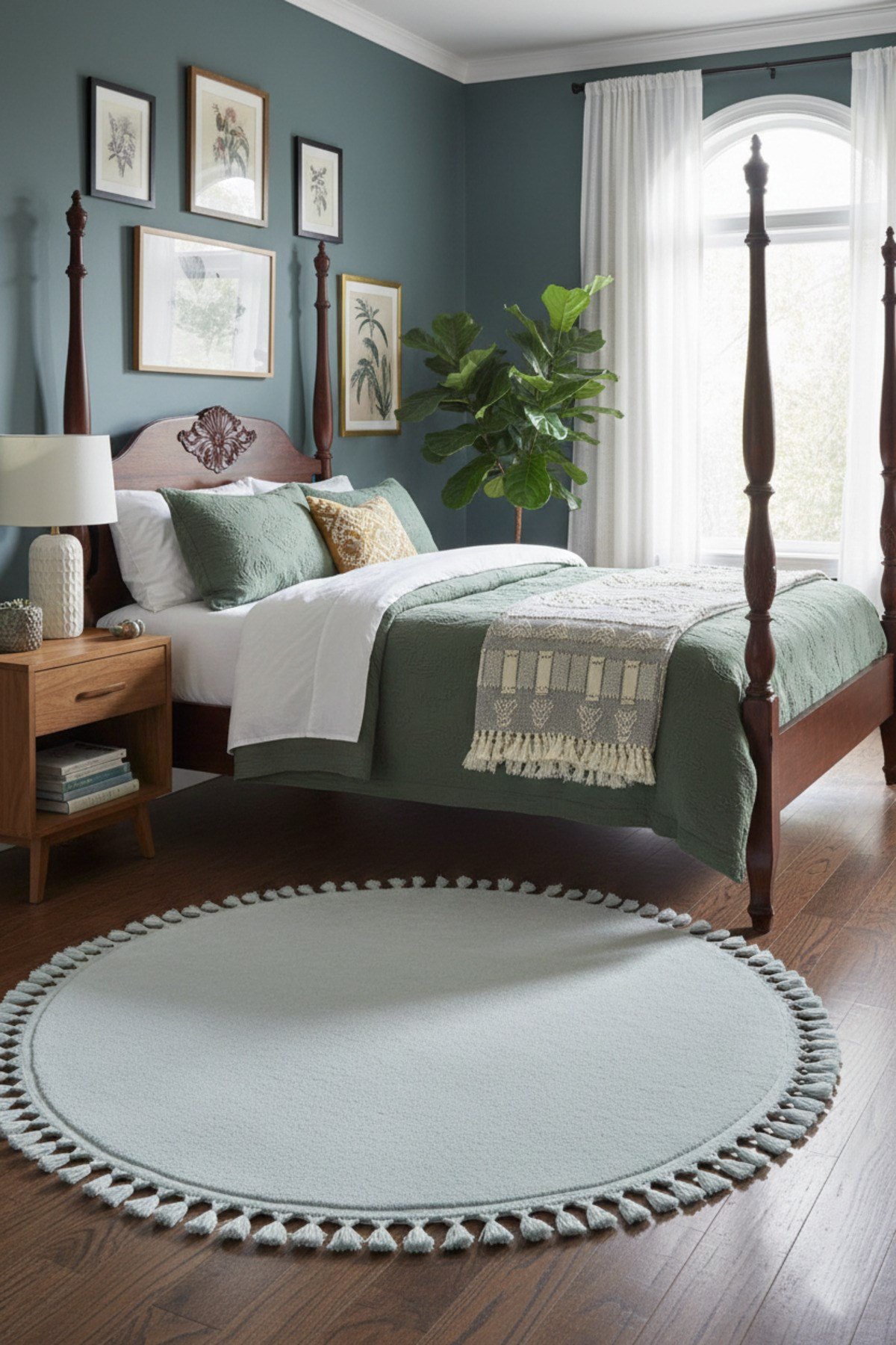 Comfort Yuvarlak Ponpon Saçaklı Peluş Halı(Yatak Odası- Çocuk Odası- Antre- Yemek Odası)Kaymaz Taban