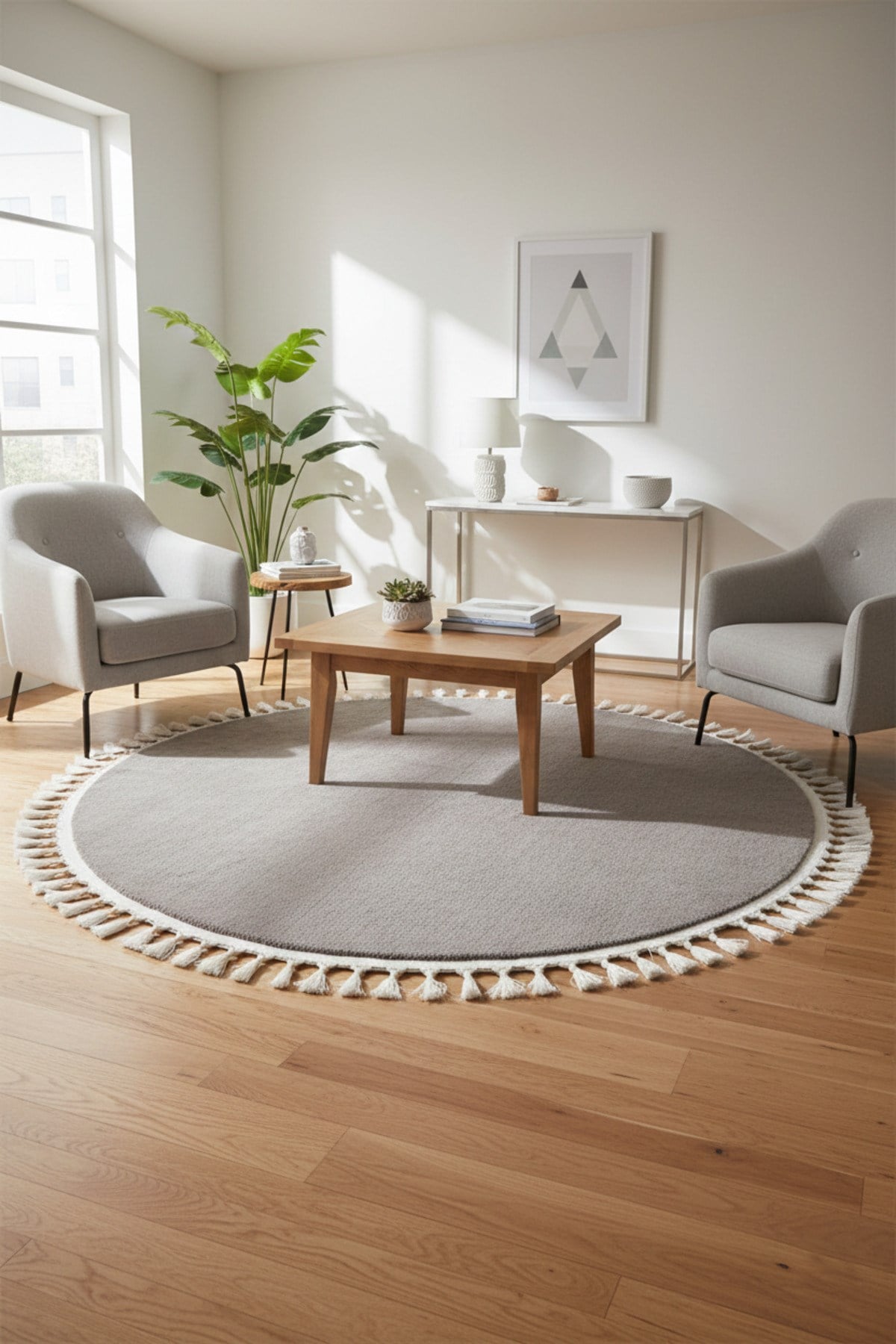 Comfort Yuvarlak Ponpon Saçaklı Peluş Halı(Yatak Odası- Çocuk Odası- Antre- Yemek Odası)Kaymaz Taban