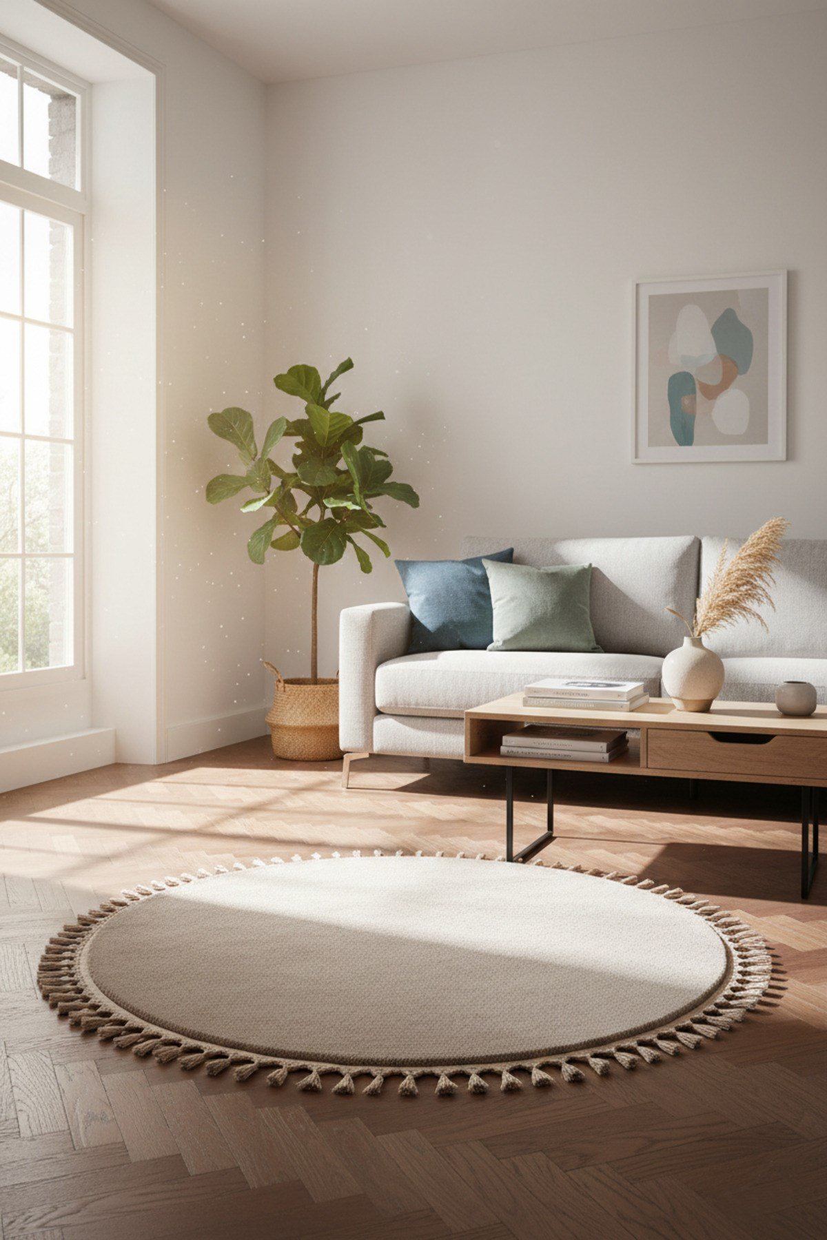 Comfort Yuvarlak Ponpon Saçaklı Peluş Halı(Yatak Odası- Çocuk Odası- Antre- Yemek Odası)Kaymaz Taban