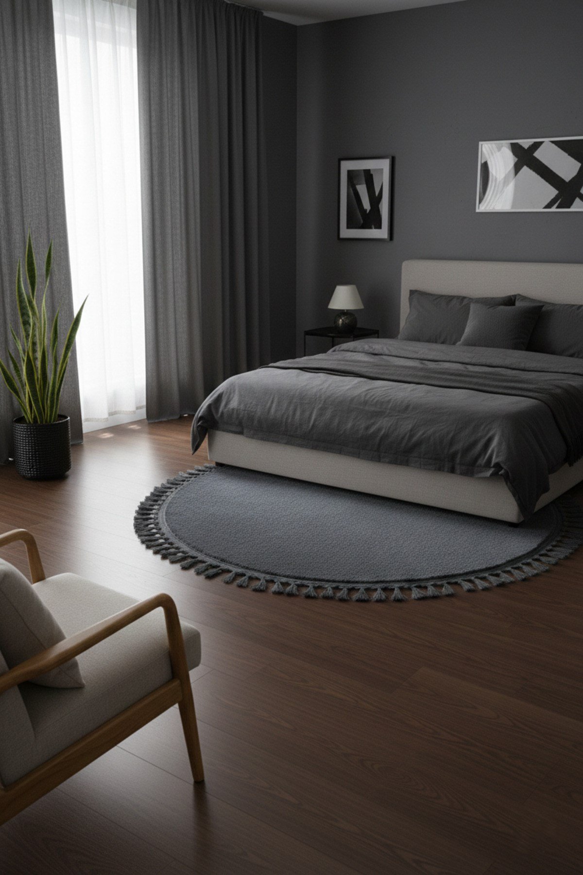 Comfort Yuvarlak Ponpon Saçaklı Peluş Halı(Yatak Odası- Çocuk Odası- Antre- Yemek Odası)Kaymaz Taban
