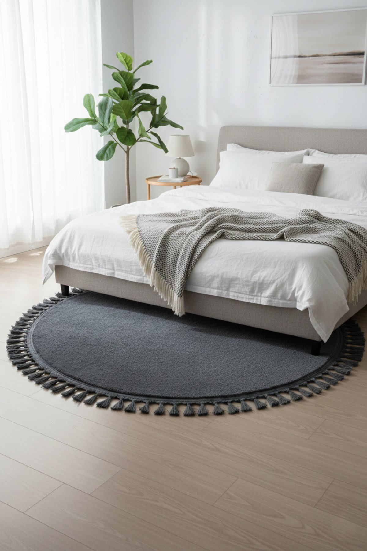 Comfort Yuvarlak Ponpon Saçaklı Peluş Halı(Yatak Odası- Çocuk Odası- Antre- Yemek Odası)Kaymaz Taban