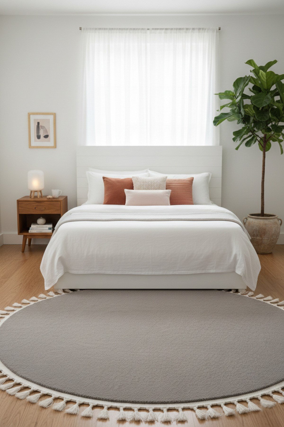 Comfort Yuvarlak Ponpon Saçaklı Peluş Halı(Yatak Odası- Çocuk Odası- Antre- Yemek Odası)Kaymaz Taban