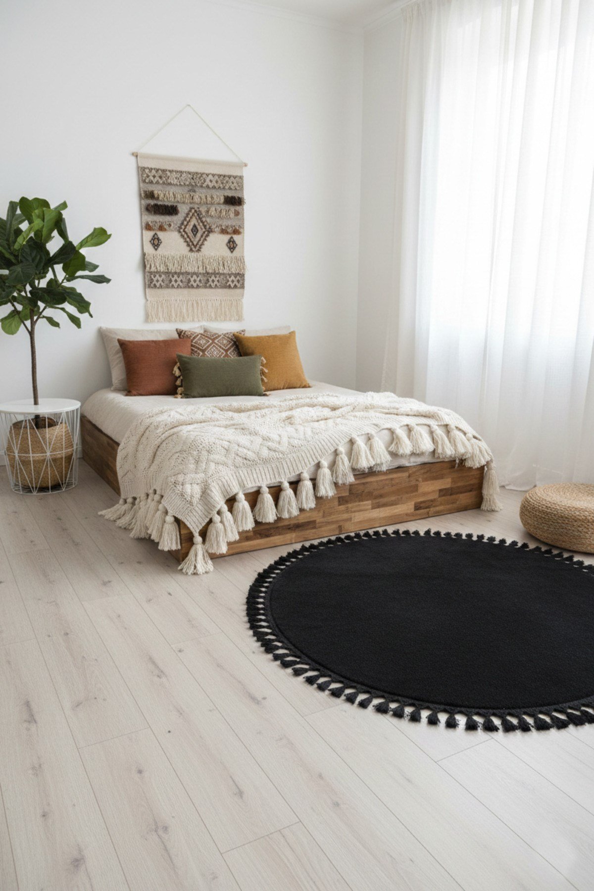 Comfort Yuvarlak Ponpon Saçaklı Peluş Halı(Yatak Odası- Çocuk Odası- Antre- Yemek Odası)Kaymaz Taban