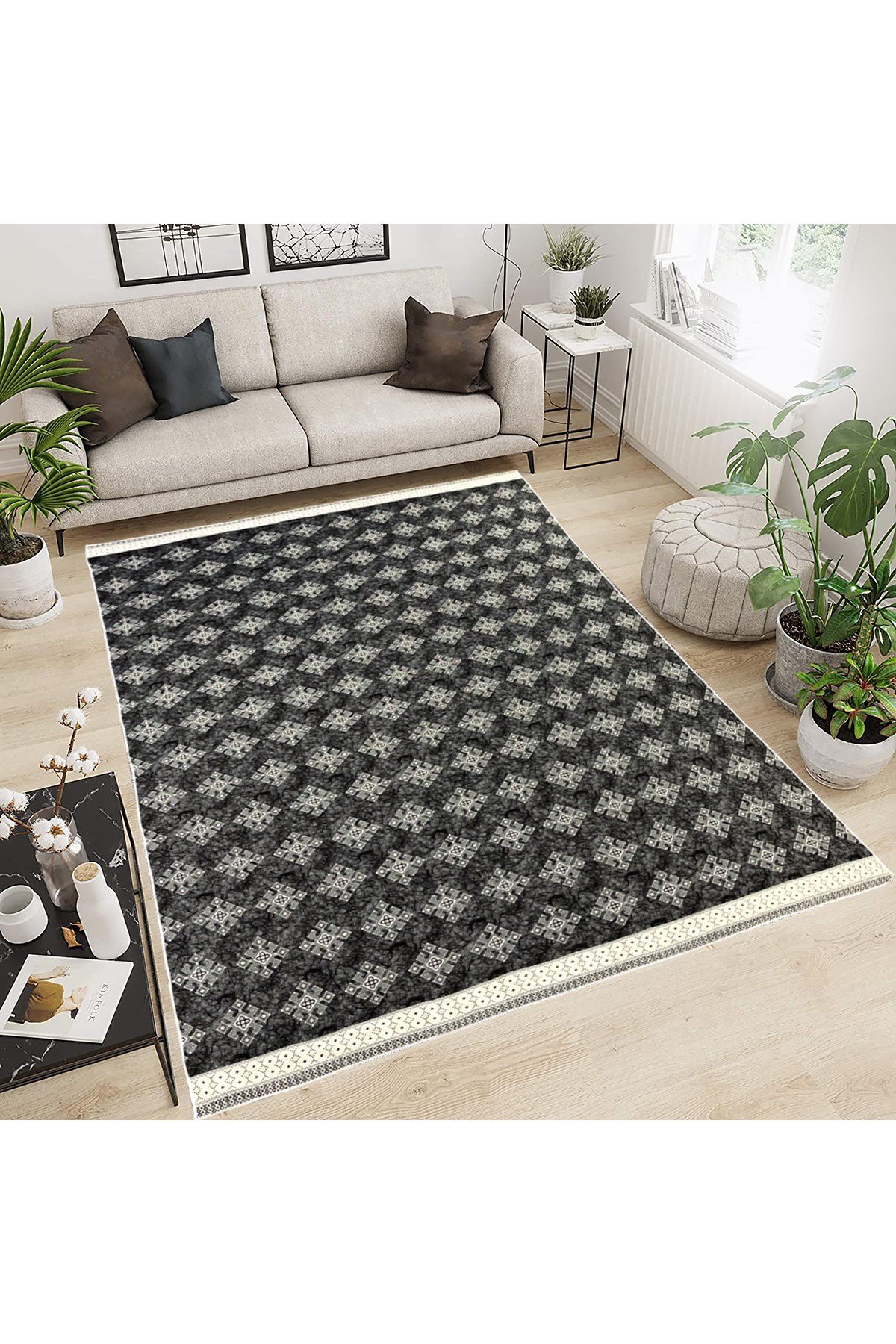 Modern Pamuklu Halı Örtüsü Savan 6m2 Dokuma 200x300 Lastiksiz