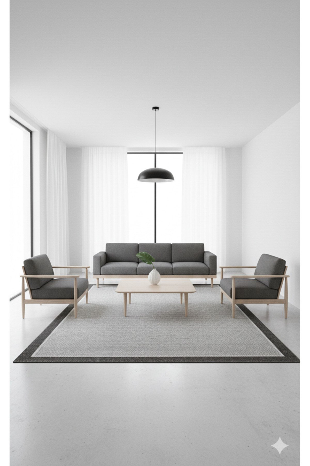 SİSALYA Modern Sisal Jüt Dokuma Kilim Hasır Yıkanabilir Halı Antrasit Gri