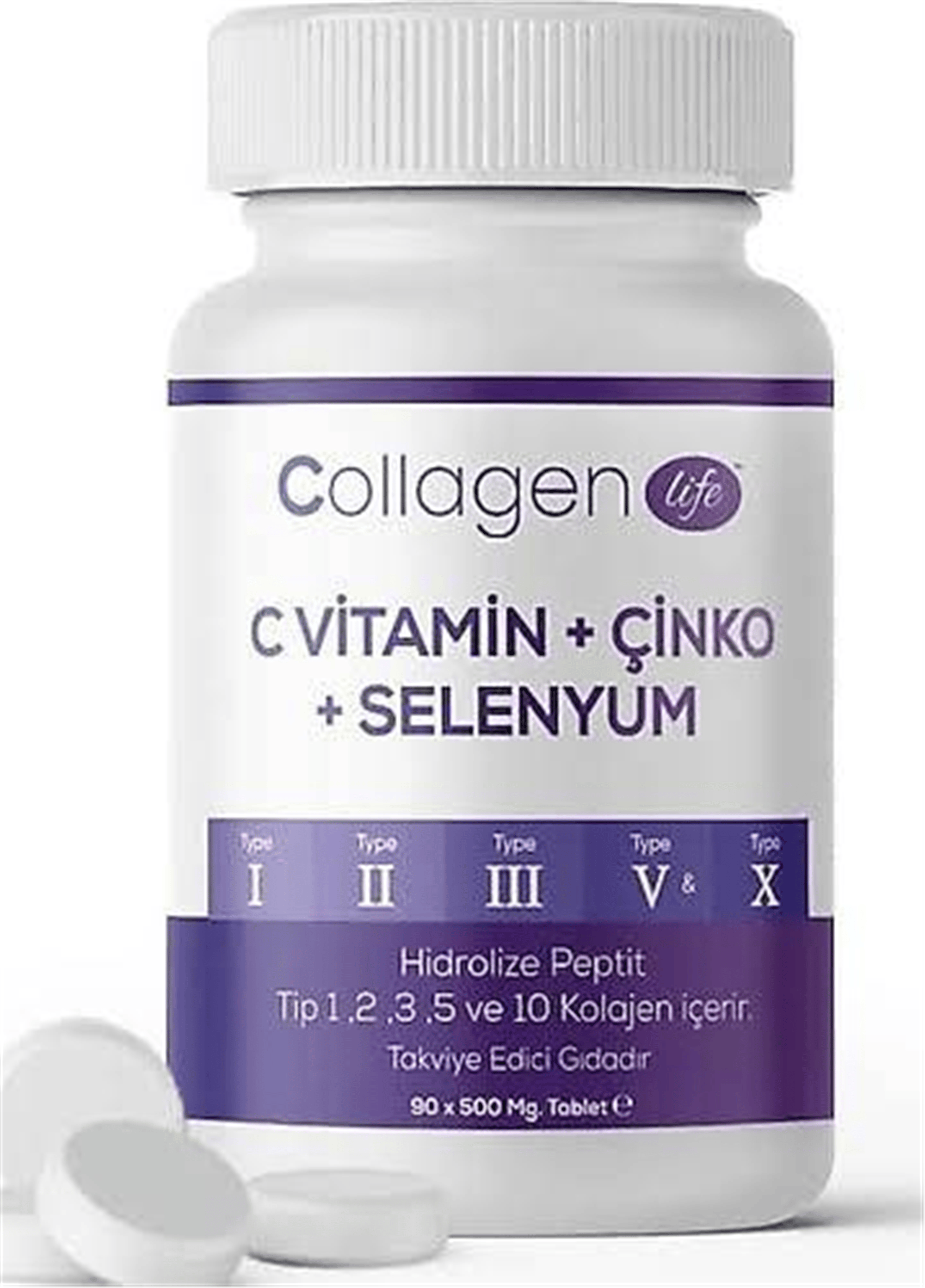 Hidrolize Kollajen , C Vitamini, Çinko, Selenyum İçeren Takviye Edici Gıda
