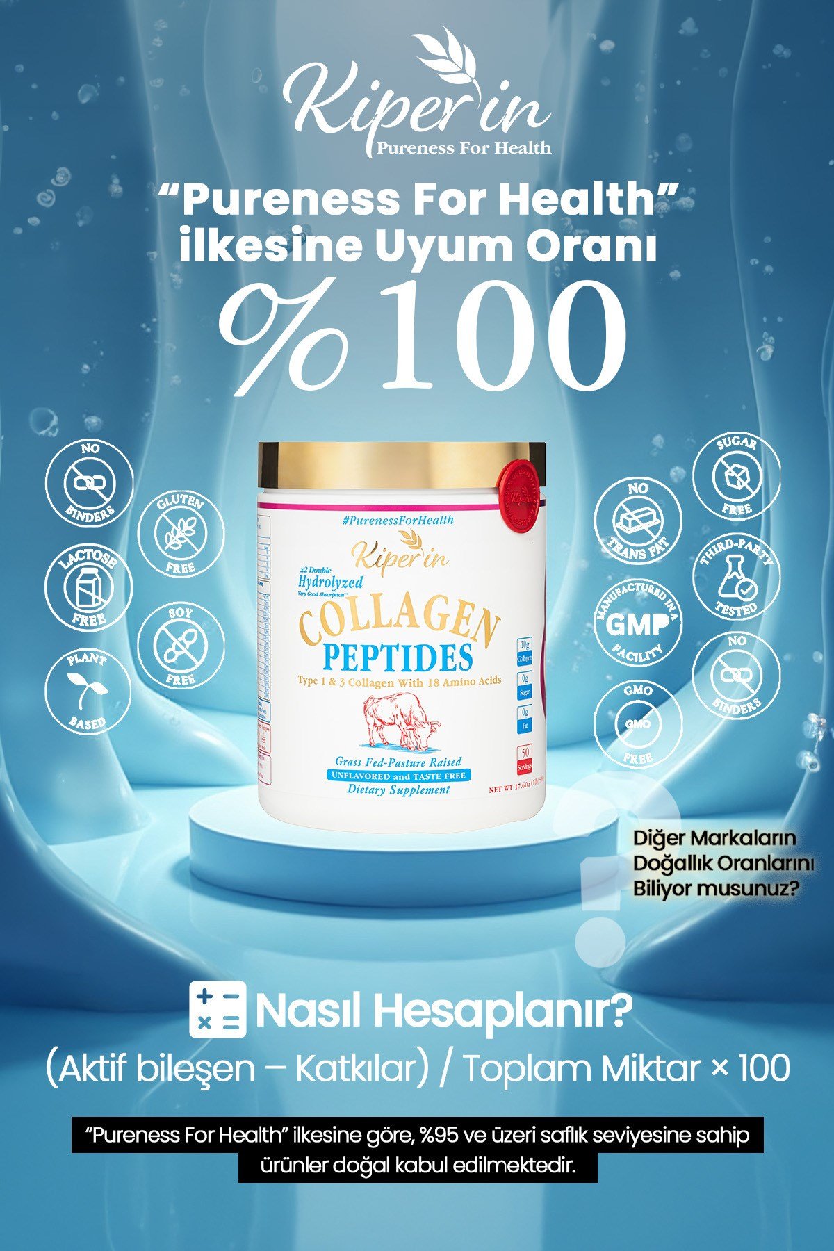 %100 Saf Ve Doğal Yüksek Biyoaktif Çift Hidrolize Kolajen Peptitler içeren Diyet Takviyesi(50günlük)