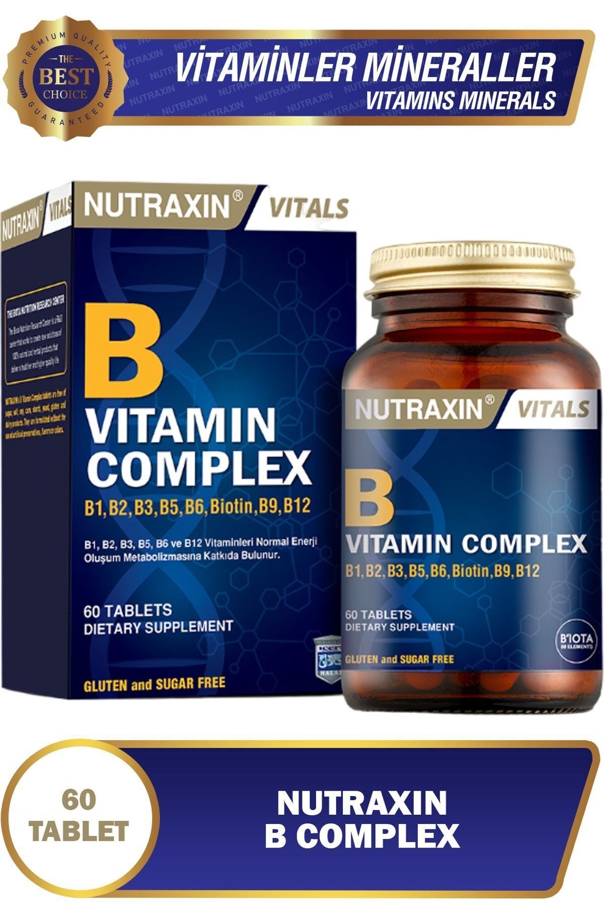 B Vitamin Complex 60 Adet Tablet (B1-B2-B3-B5-B6-Biotin-B12)