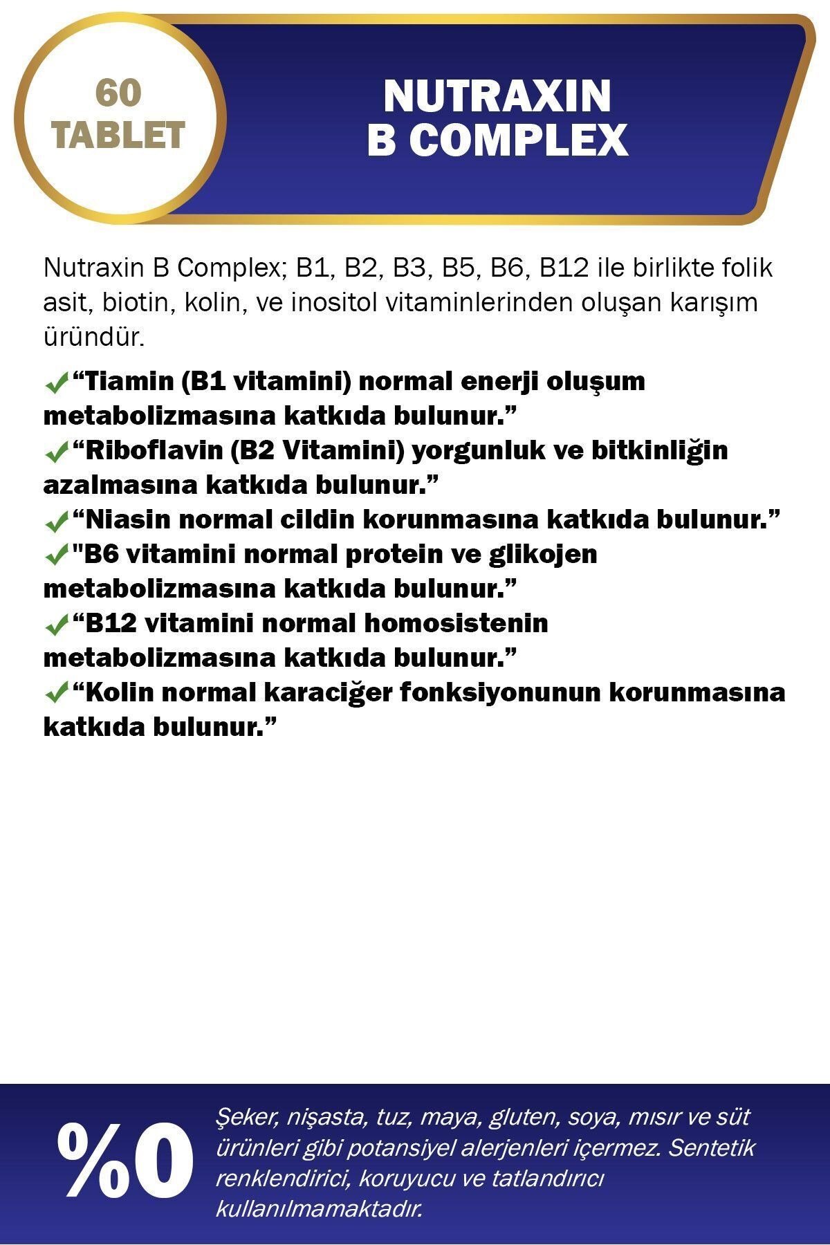 B Vitamin Complex 60 Adet Tablet (B1-B2-B3-B5-B6-Biotin-B12)