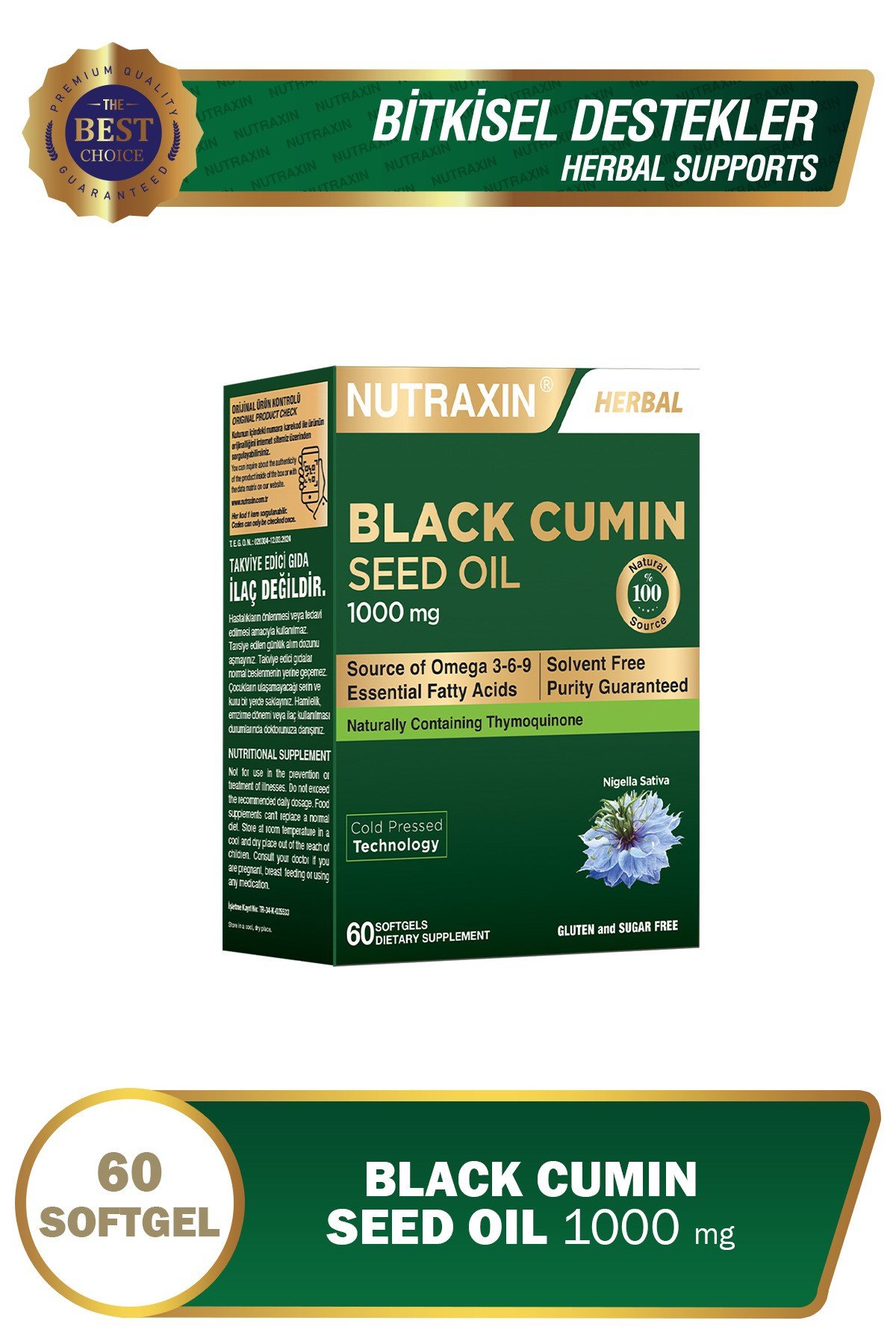 Black Cumin Seed Oil, Çörek Otu Yağı 60 Softjel - Doğal Soğuk Pres Takviye Edici