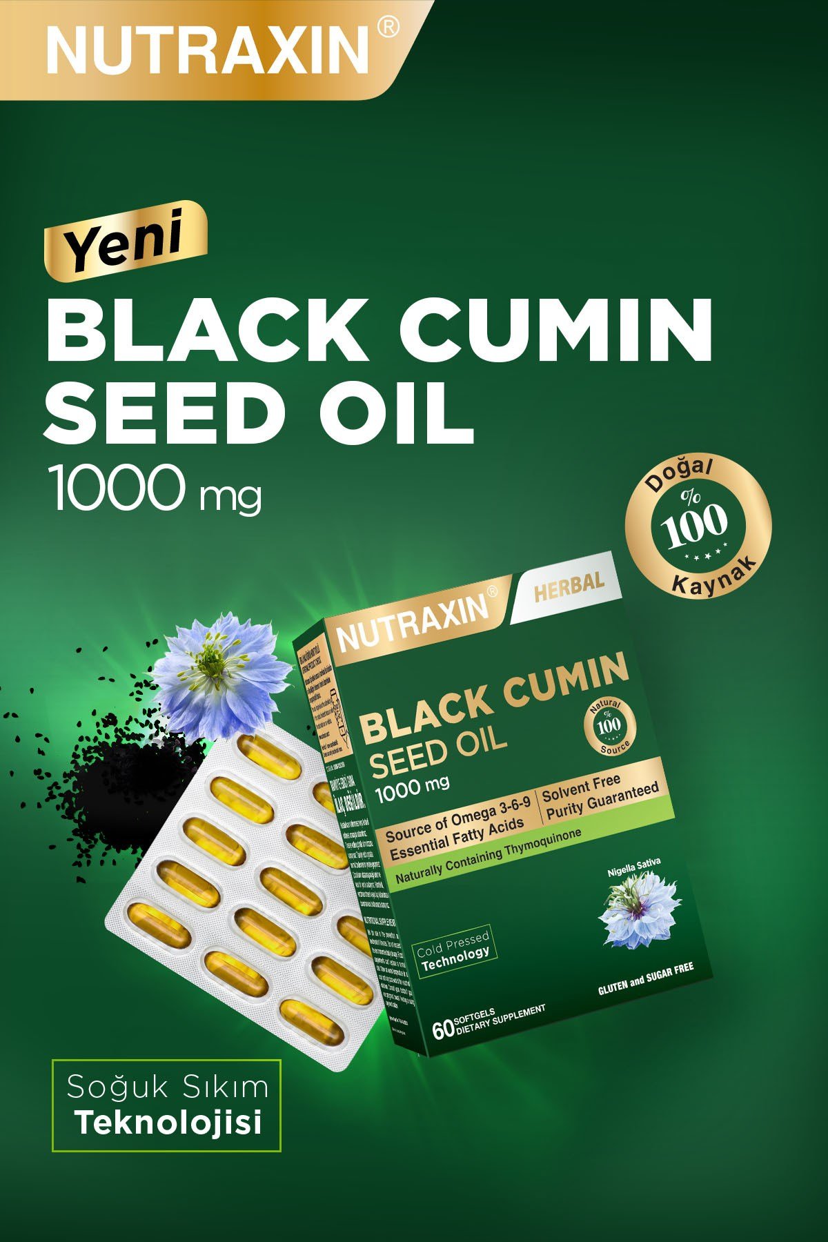 Black Cumin Seed Oil, Çörek Otu Yağı 60 Softjel - Doğal Soğuk Pres Takviye Edici