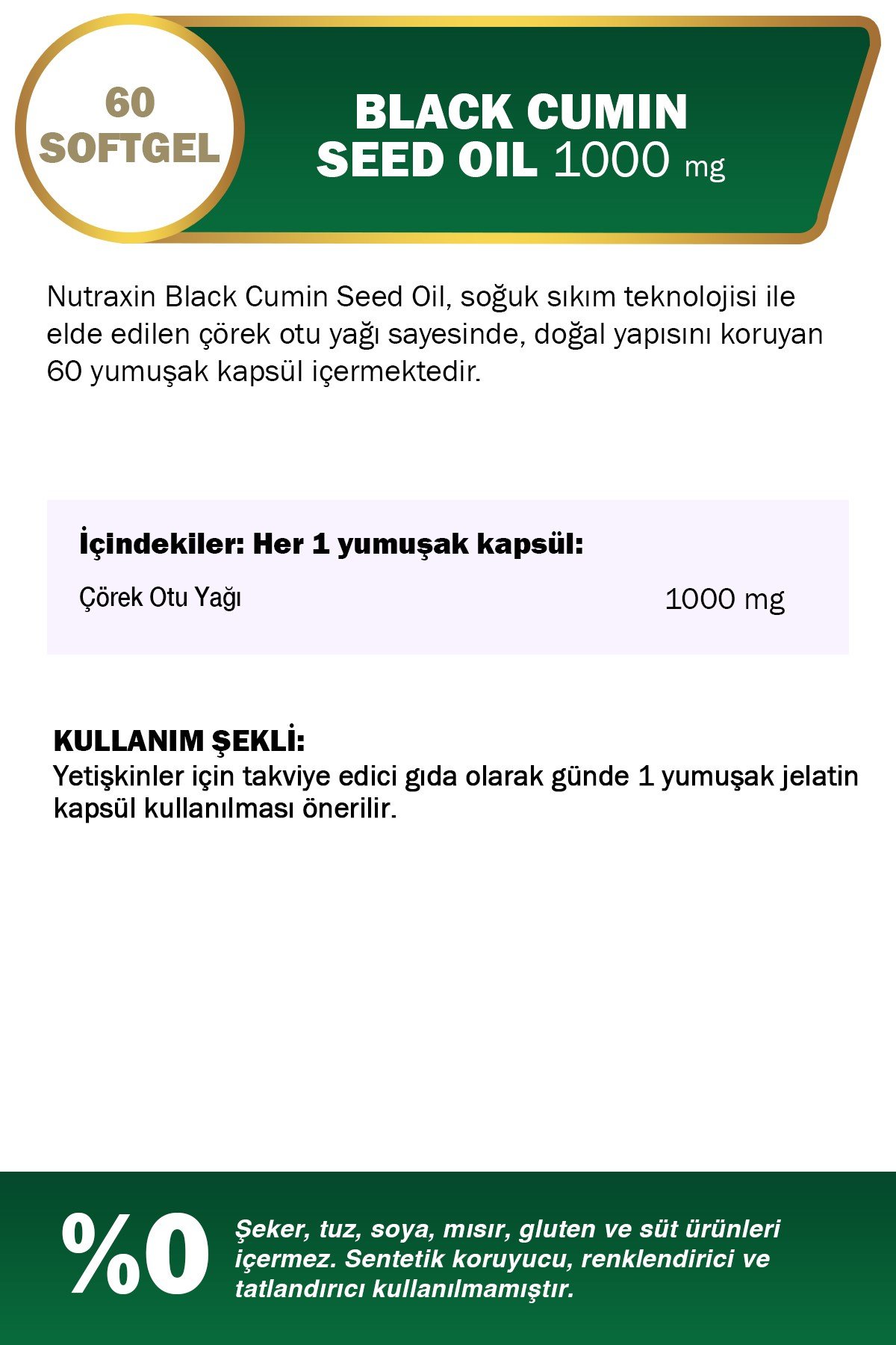 Black Cumin Seed Oil, Çörek Otu Yağı 60 Softjel - Doğal Soğuk Pres Takviye Edici