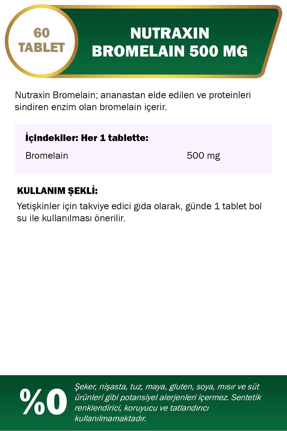 Bromelain 500 Mg Takviye Edici Gıda 60 Tablet