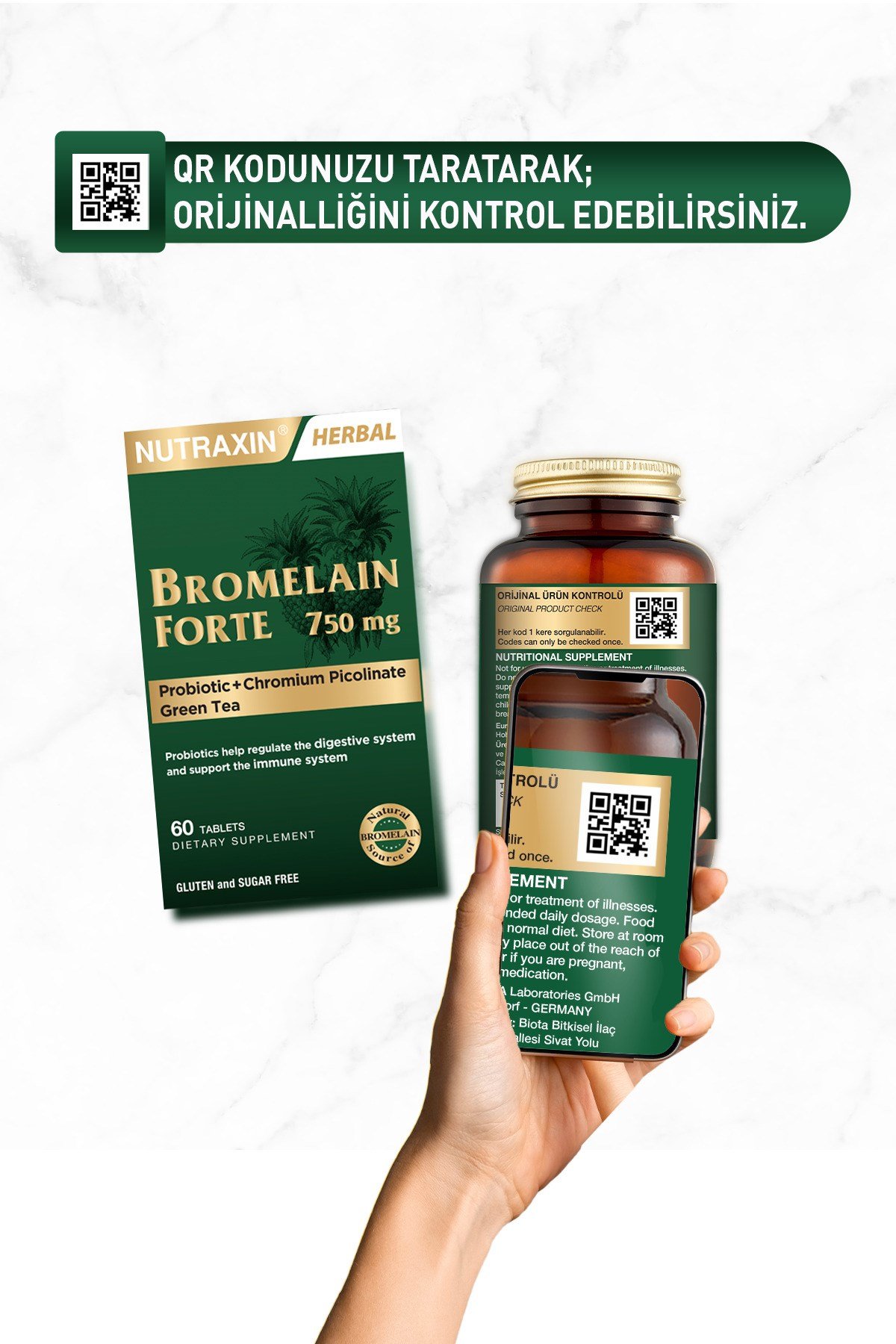 Bromelain Forte 750 mg 60 Tablet Krom Yeşilçay Probiyotik