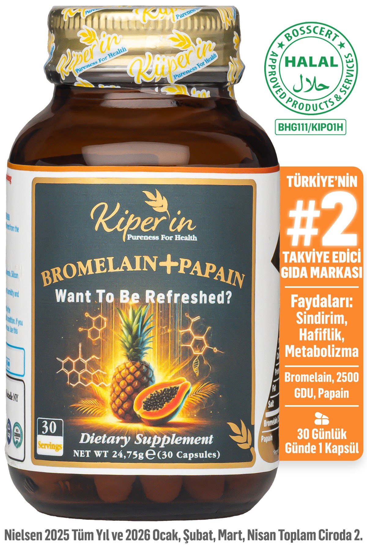Bromelain(2500 GDU) & Papain - Doğal Proteolitik Enzim (30Kapsül & 700Mg)