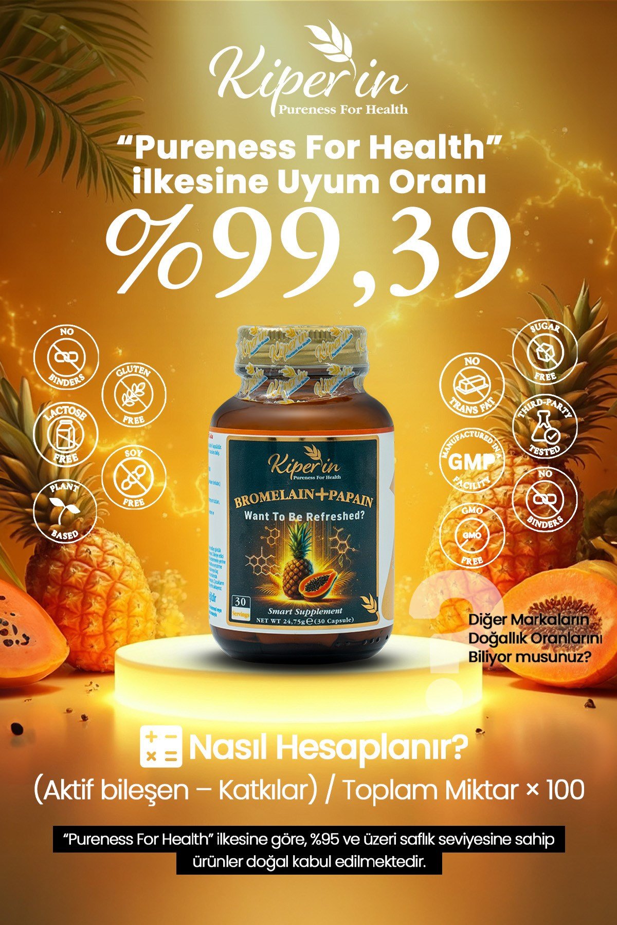 Bromelain(2500 GDU) & Papain - Doğal Proteolitik Enzim (30Kapsül & 700Mg)