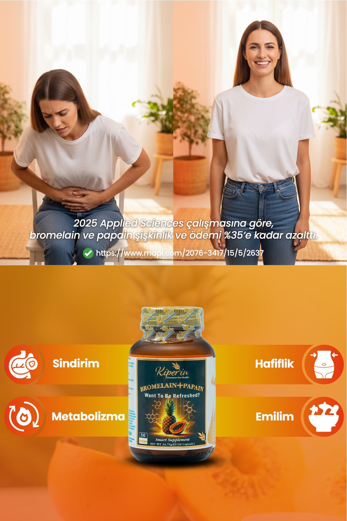 Bromelain(2500 GDU) & Papain - Doğal Proteolitik Enzim (30Kapsül & 700Mg)