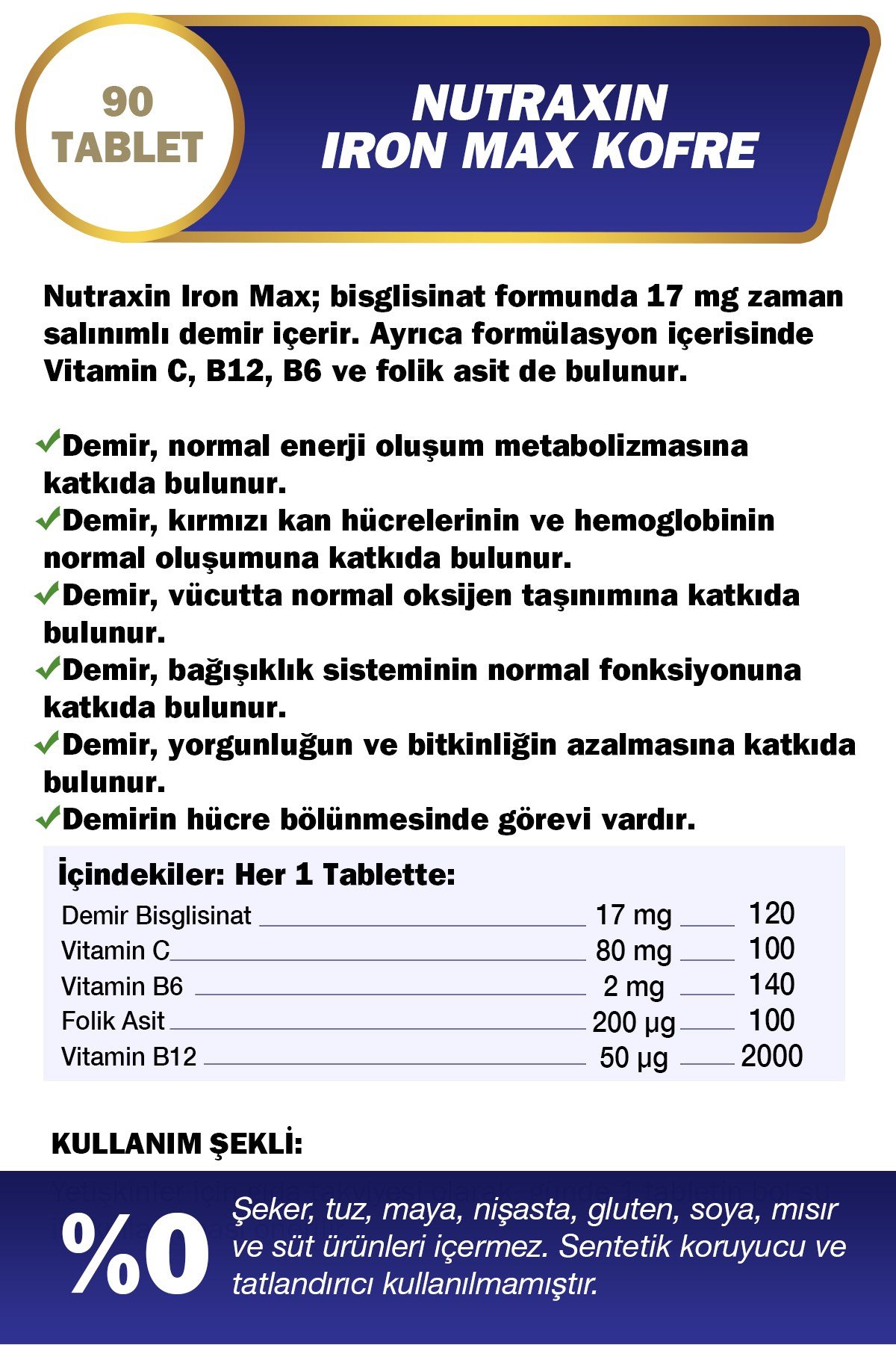 Iron Max 17 Mg 90 Tablet Avantajlı Paket - Gentle Iron, Vitamin C, B12, B6, 3 Aylık Kullanım