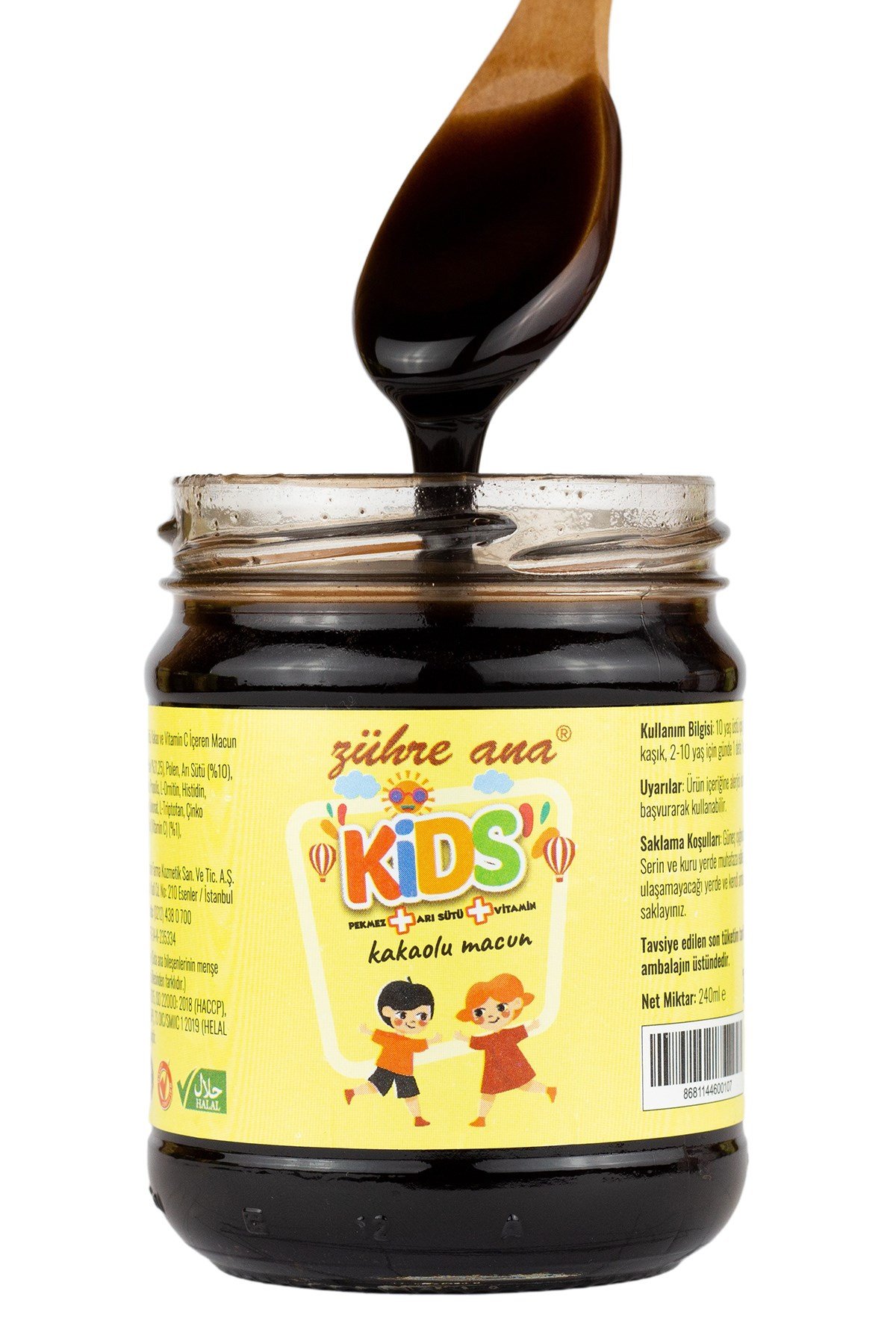 Kids Arı Sütü Pekmez Bal ve Vitamin Katkılı Kakaolu Macun 240 gr