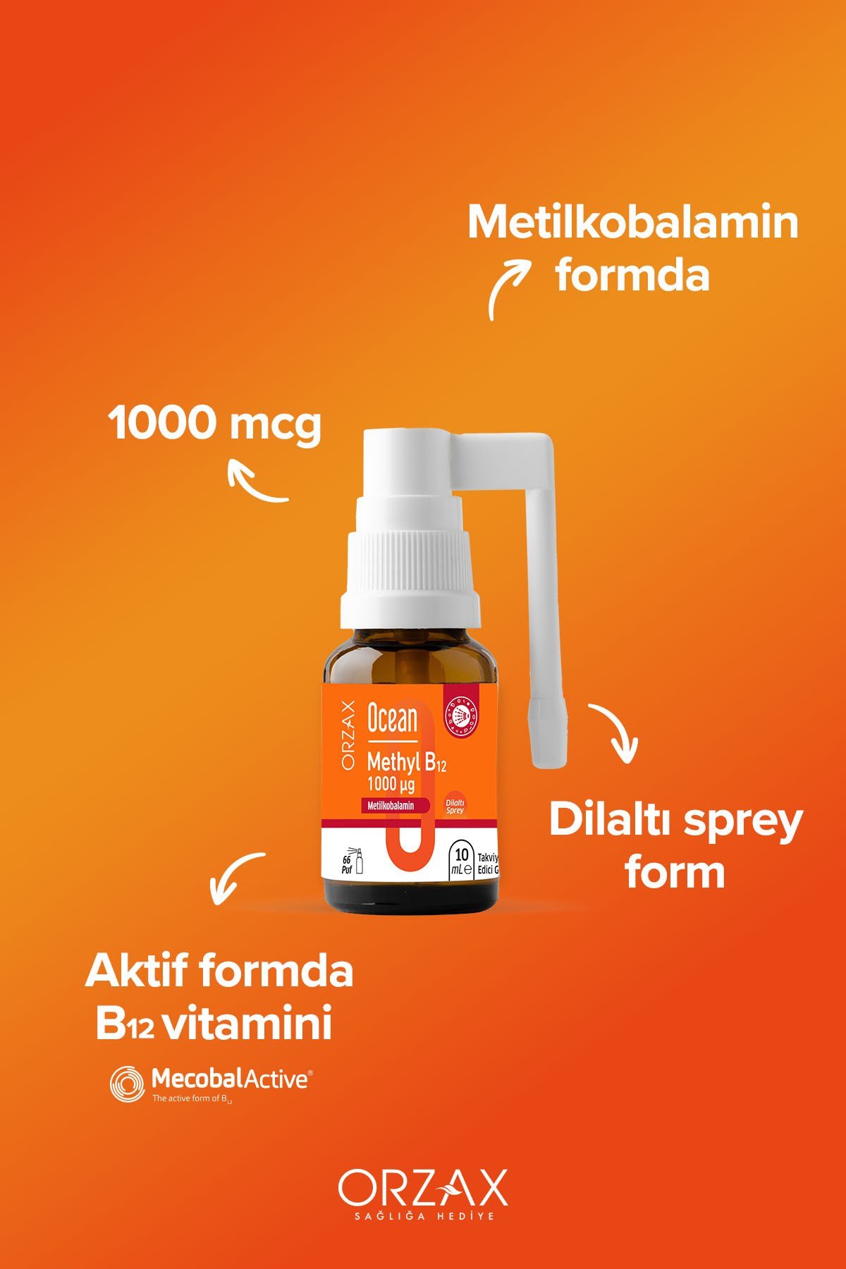 Methyl B12 Dilaltı Sprey - Vitamin B12 Takviye Edici Gıda - 1000 µg (Metilkobalamin) - 10 ml