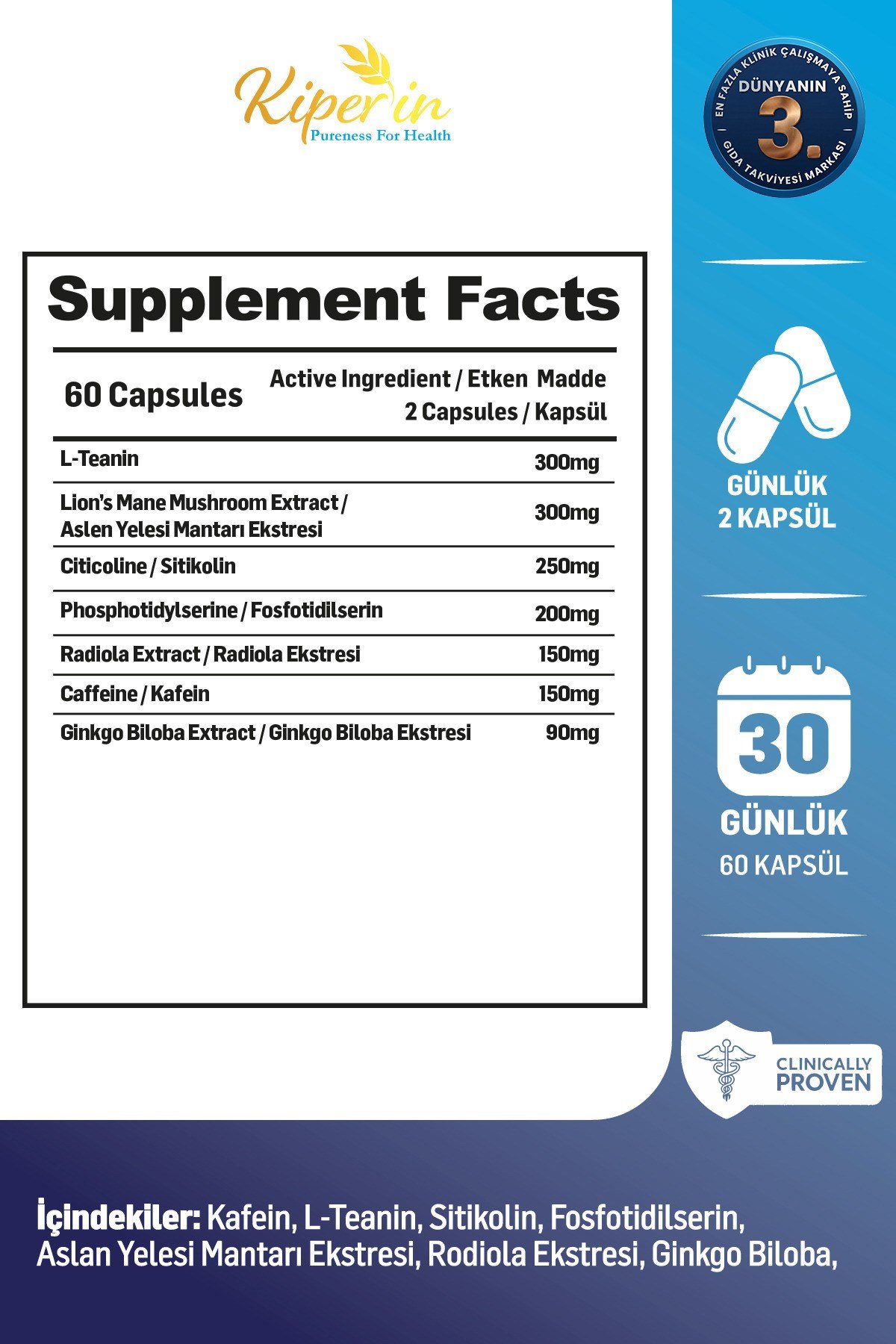 Mind Focus Aslan Yelesi Mantarı, Sitikolin, Rhodiola, L-Theanin .. (1440mg) | Akıllı Gıda Takviyesi
