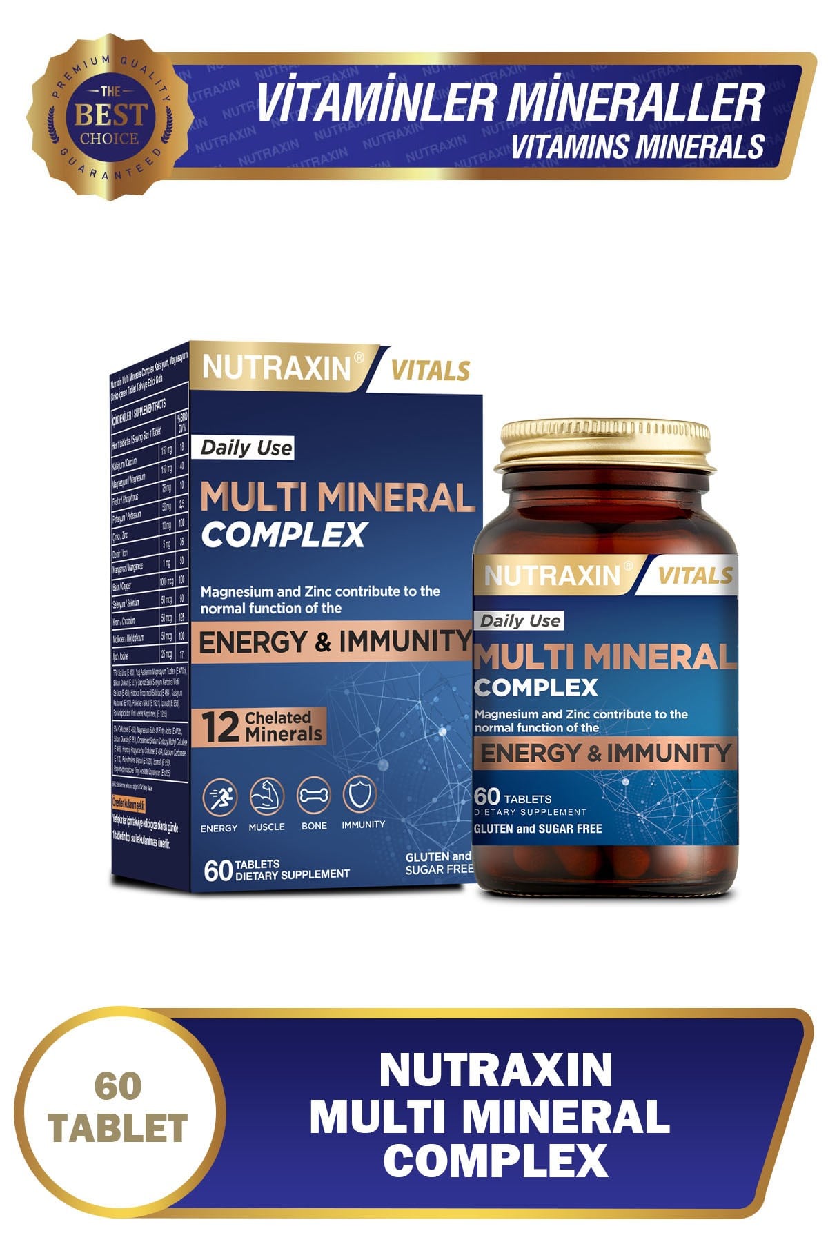 Multimineral Complex 60 Tablet Magnezyum, Kalsiyum, Çinko, Demir, İyot, Krom