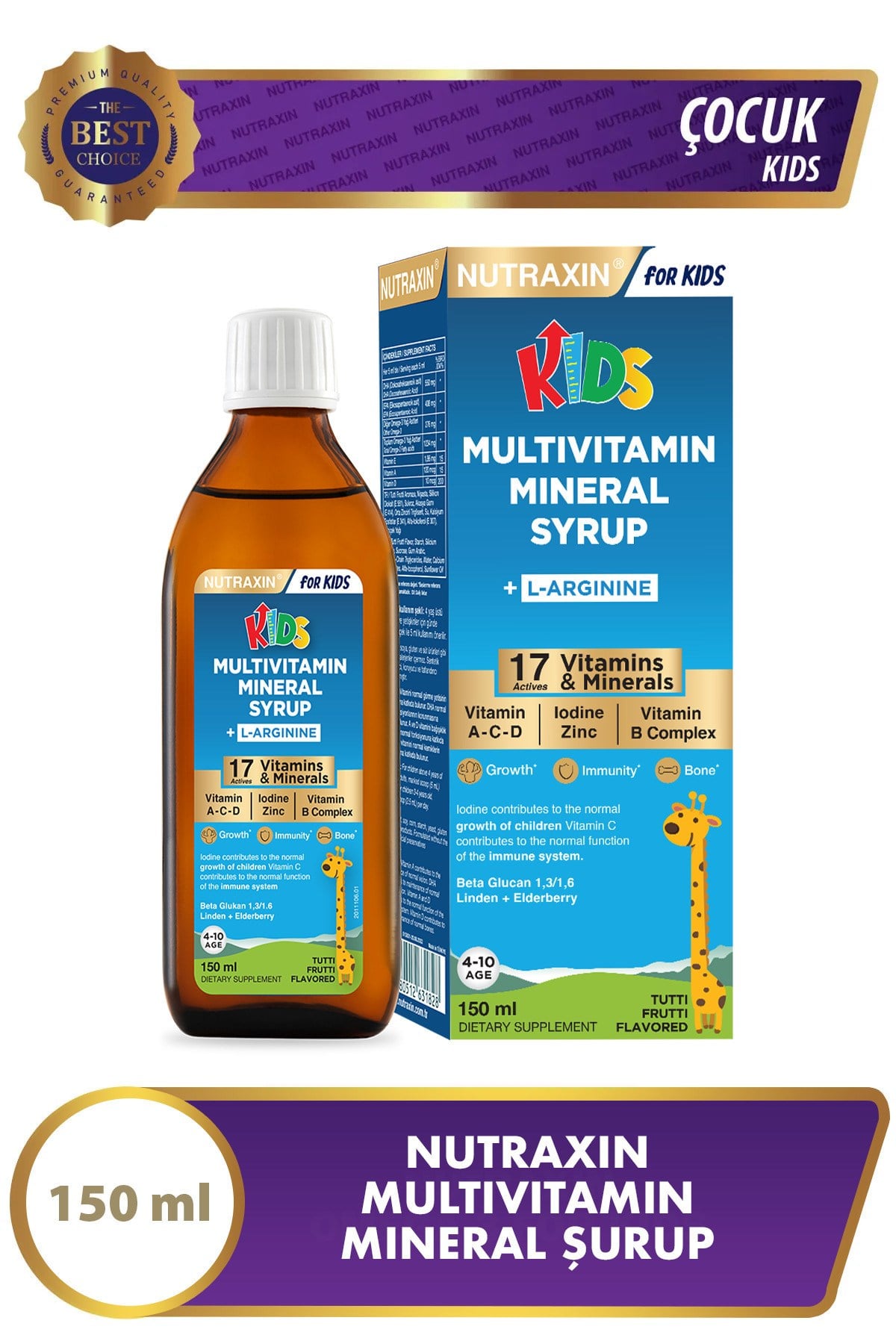 Multivitamin & Mineral Şurup 150 Ml - L-Arginin, Çinko, A,C,D,B Kompleks, Beta Glukan, Kara