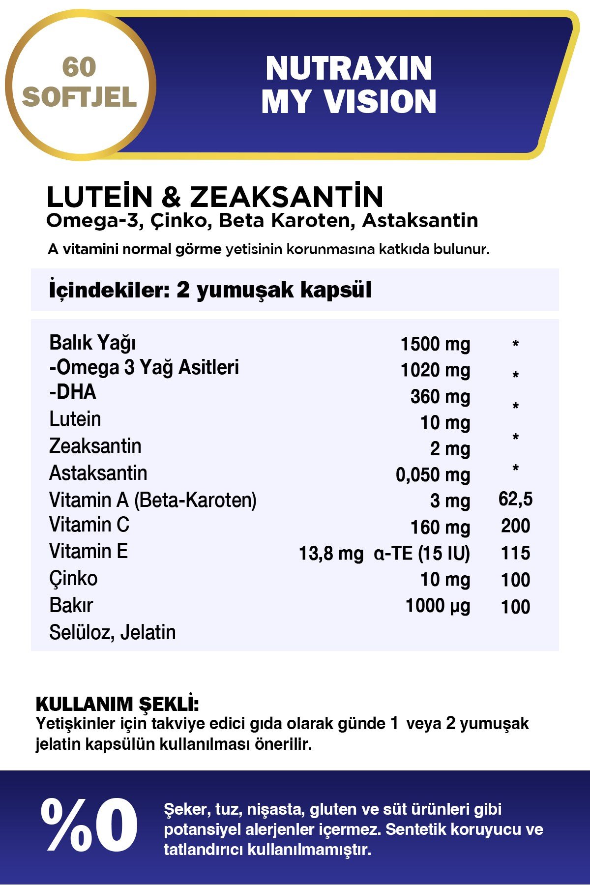 My Vision Eyes Vitamin 60 Soft Jel - Lutein, Zeaxanthin, Omega3, Çinko, Astaksantin, Beta K