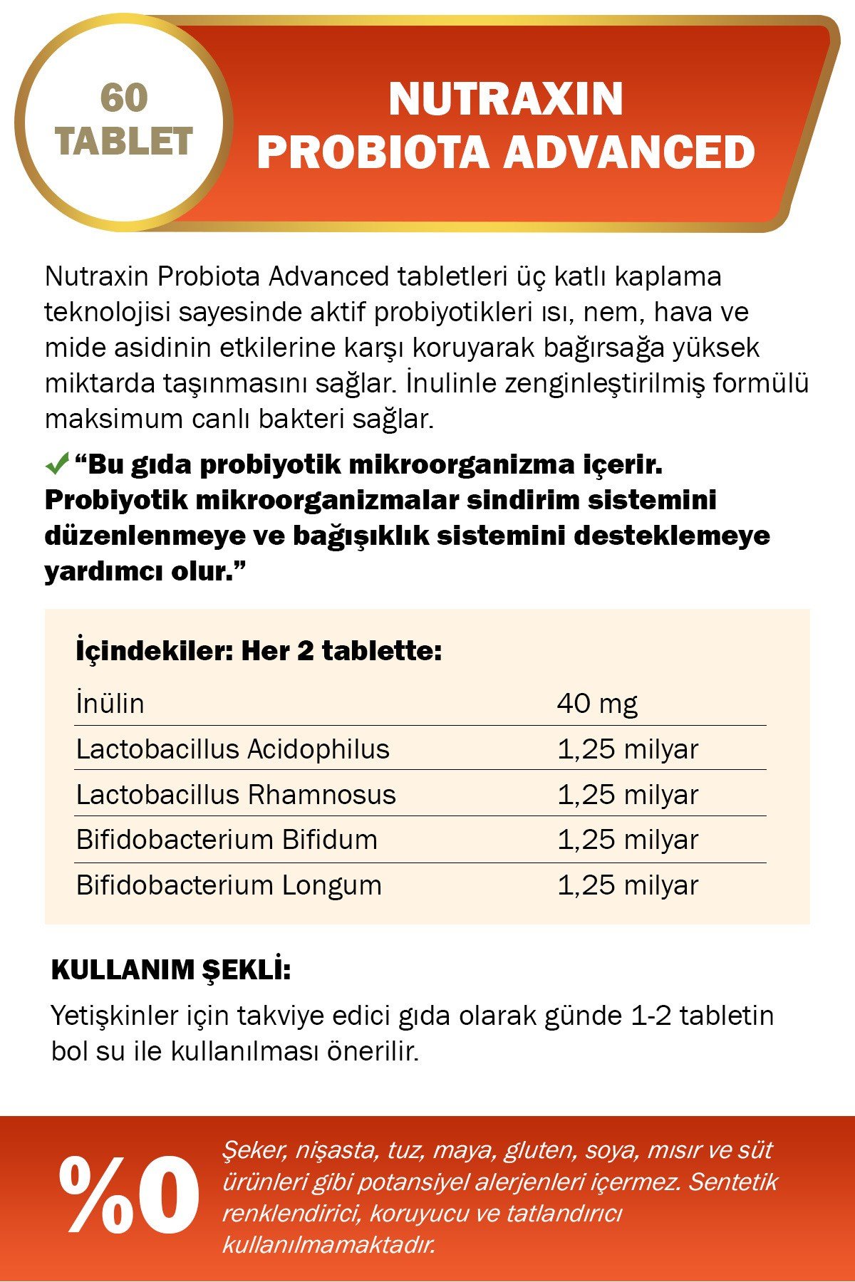 Probiota Advanced 60 Tablet | İnulin Prebiyotik Destekli | Sindirim & Bağışıklık
