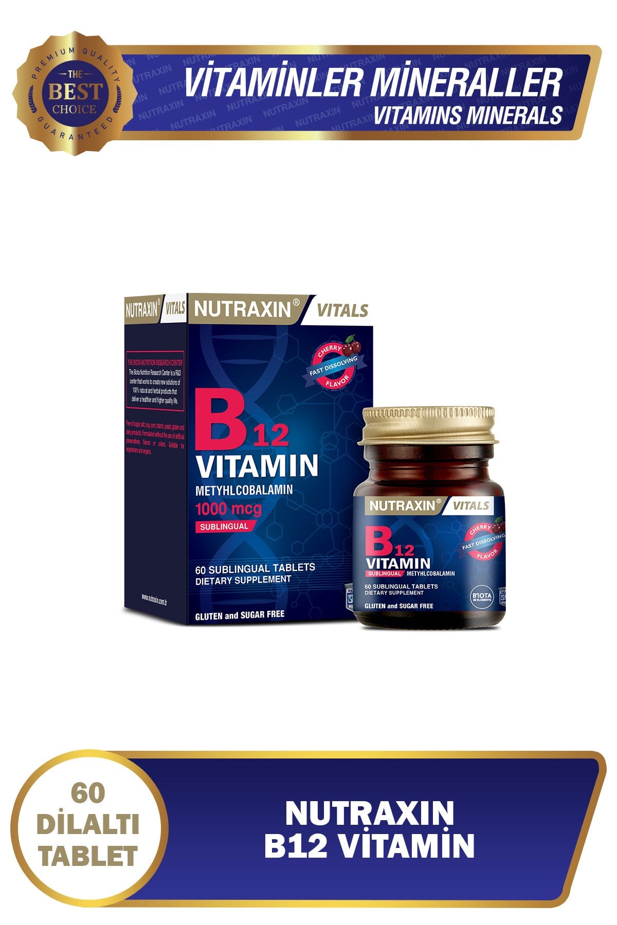 Vitamin B12 1000 mcg Sublingual 60 Tablet | Metilkobalamin | Hızlı Emilim Dil Altı Form