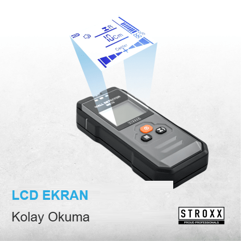 STROXX Duvar Dedektörü — Kablo/ahşap/metal tespit, 9V pil, çantalı