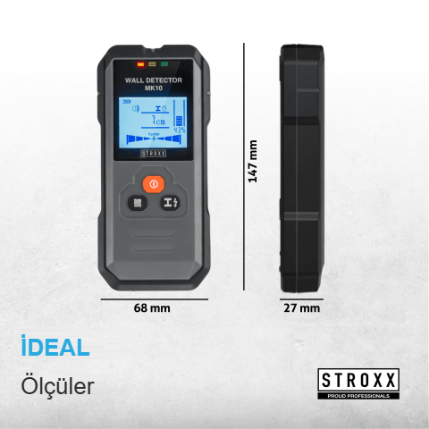 STROXX Duvar Dedektörü — Kablo/ahşap/metal tespit, 9V pil, çantalı