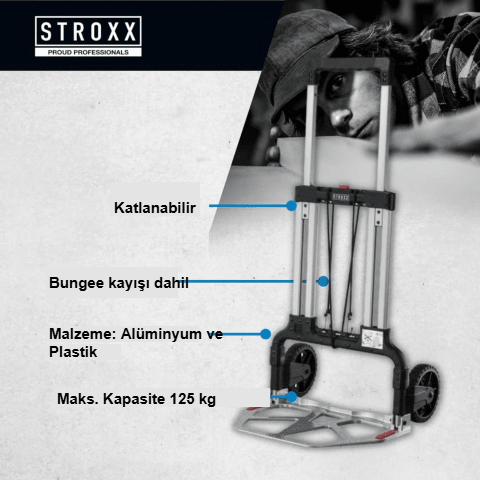 STROXX El Arabası — Bungee kayış, katlanabilir, 125 kg