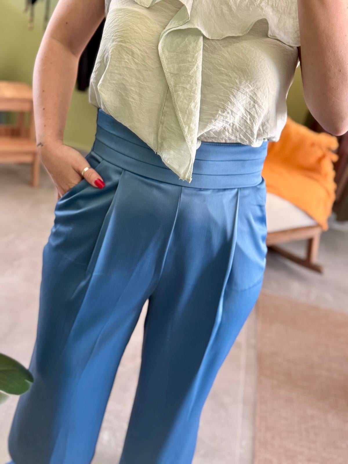 Saten Bel Detaylı Pantolon