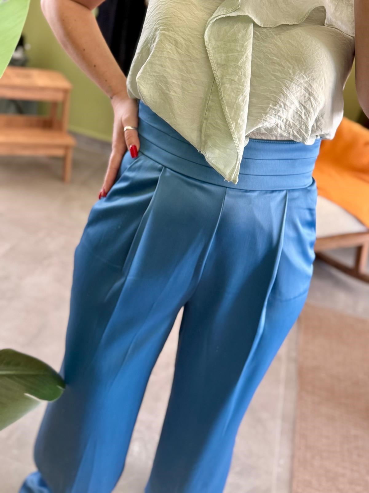 Saten Bel Detaylı Pantolon