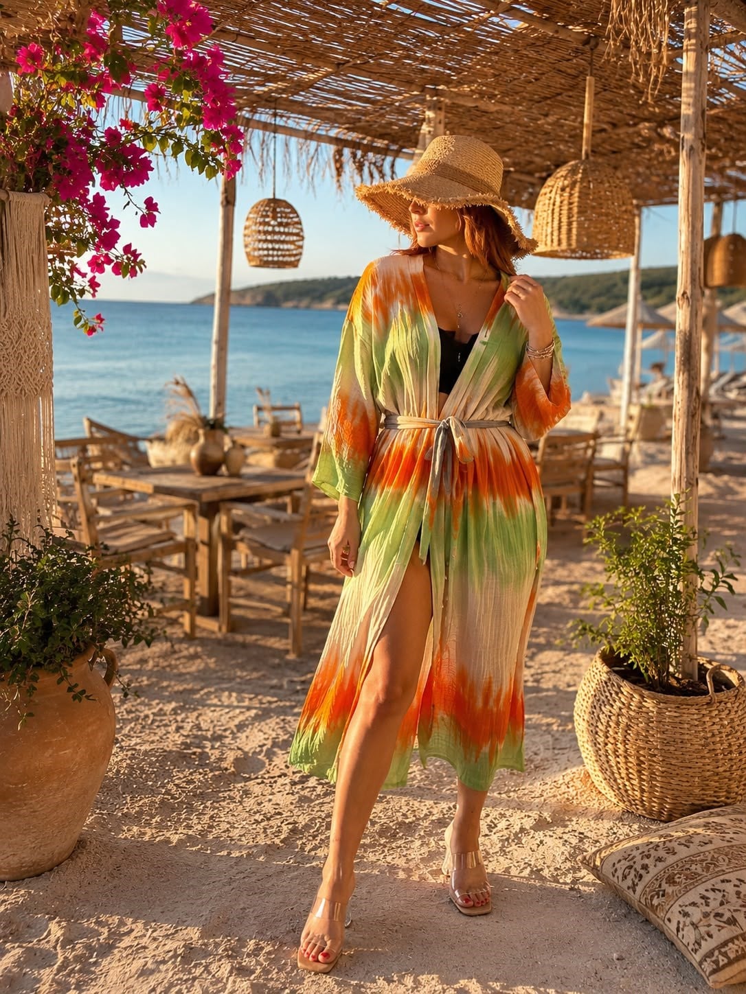 Turuncu Yeşil Batik Kimono
