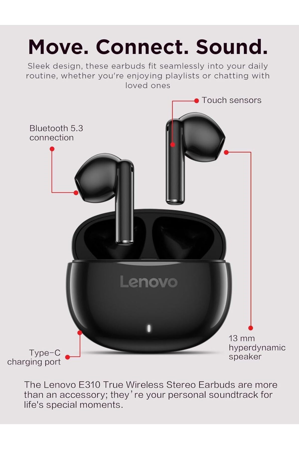 E310 True Wireless Stereo Earbuds standalone - Black