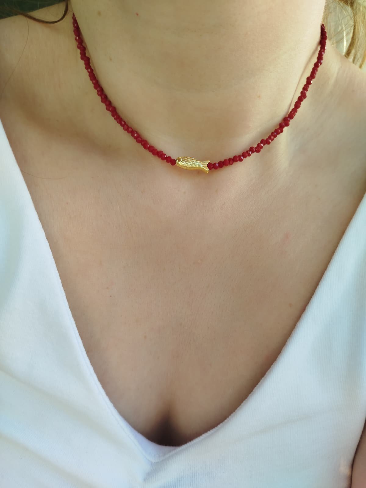 Choker ( Tasma) Bordo Balıklı Kolye