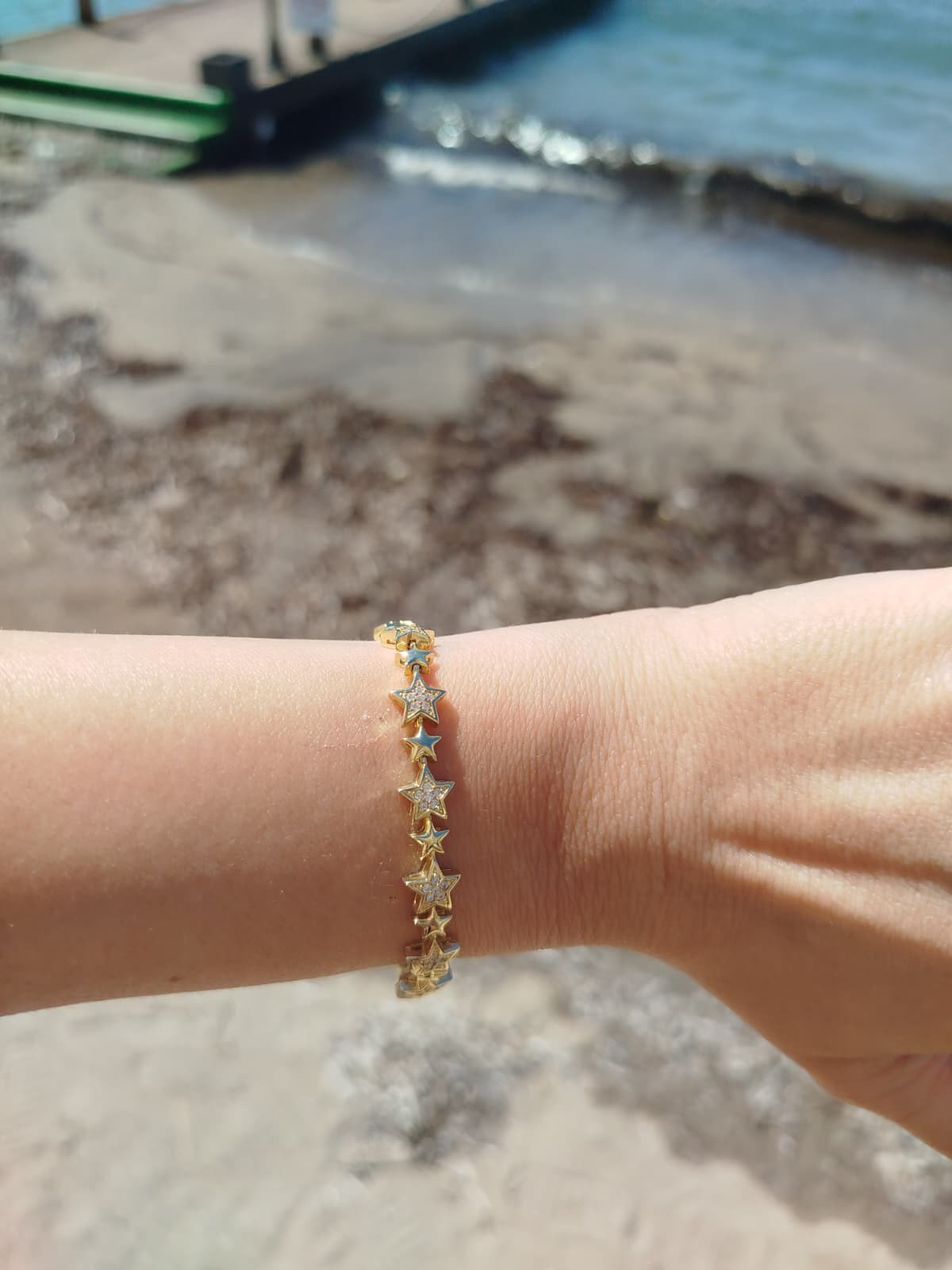 Taşlı Yıldızlı Gold Bileklik