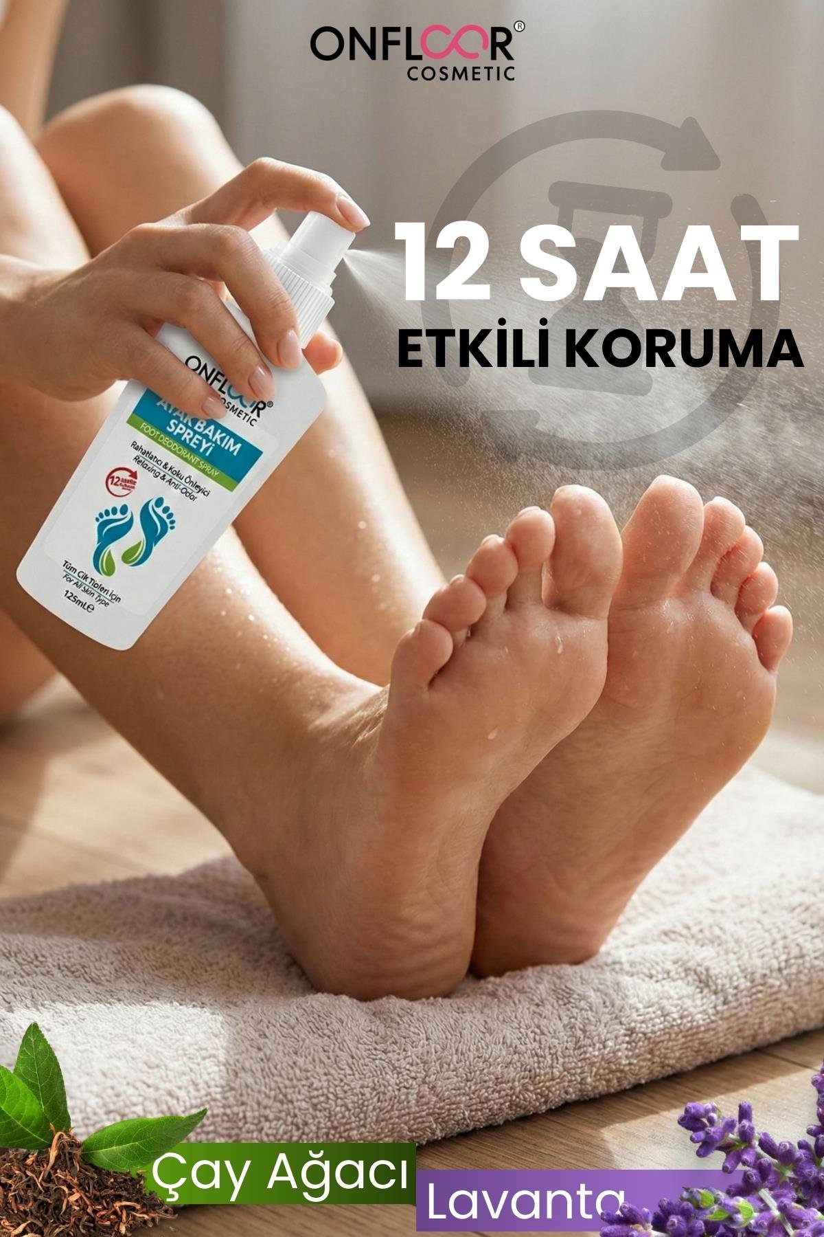 ONFLOOR Ayak Kokusu Giderici,Nasır,Mantar,Kötü koku, önleyici | 12 SAAT KONFOR |ferahlatıcı Sprey 125 ml