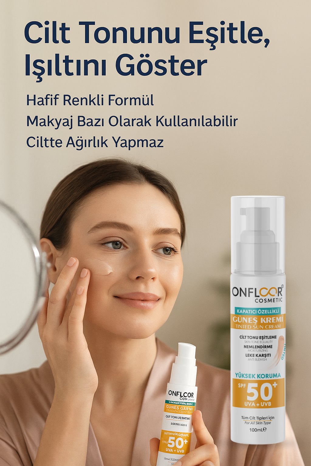 ONFLOOR SPF 50+ Güneş Kremi 100 ml | leke Karşıtı Bakım, Nemlendirme, Doğal Kapatıcılık ve Ton Eşitleyici Etki