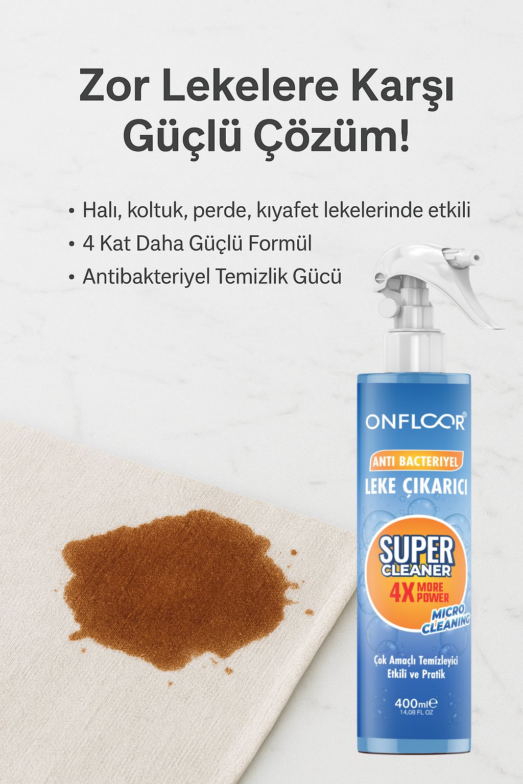 ONFLOOR Yağ, Kahve, Çay, Kan ve Makyaj Lekesi Çıkarıcı Sprey 400 ml 