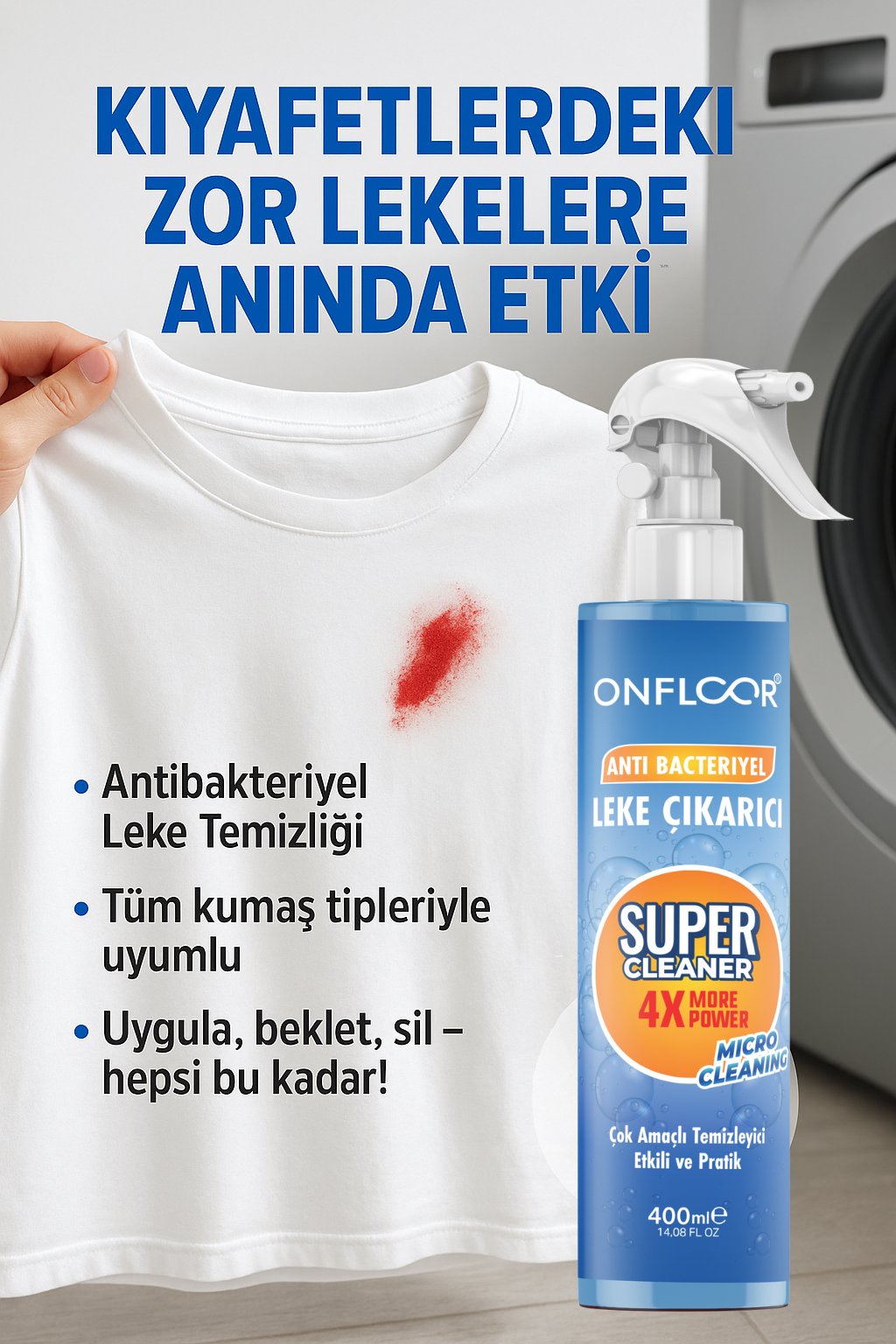 ONFLOOR Yağ, Kahve, Çay, Kan ve Makyaj Lekesi Çıkarıcı Sprey 400 ml 