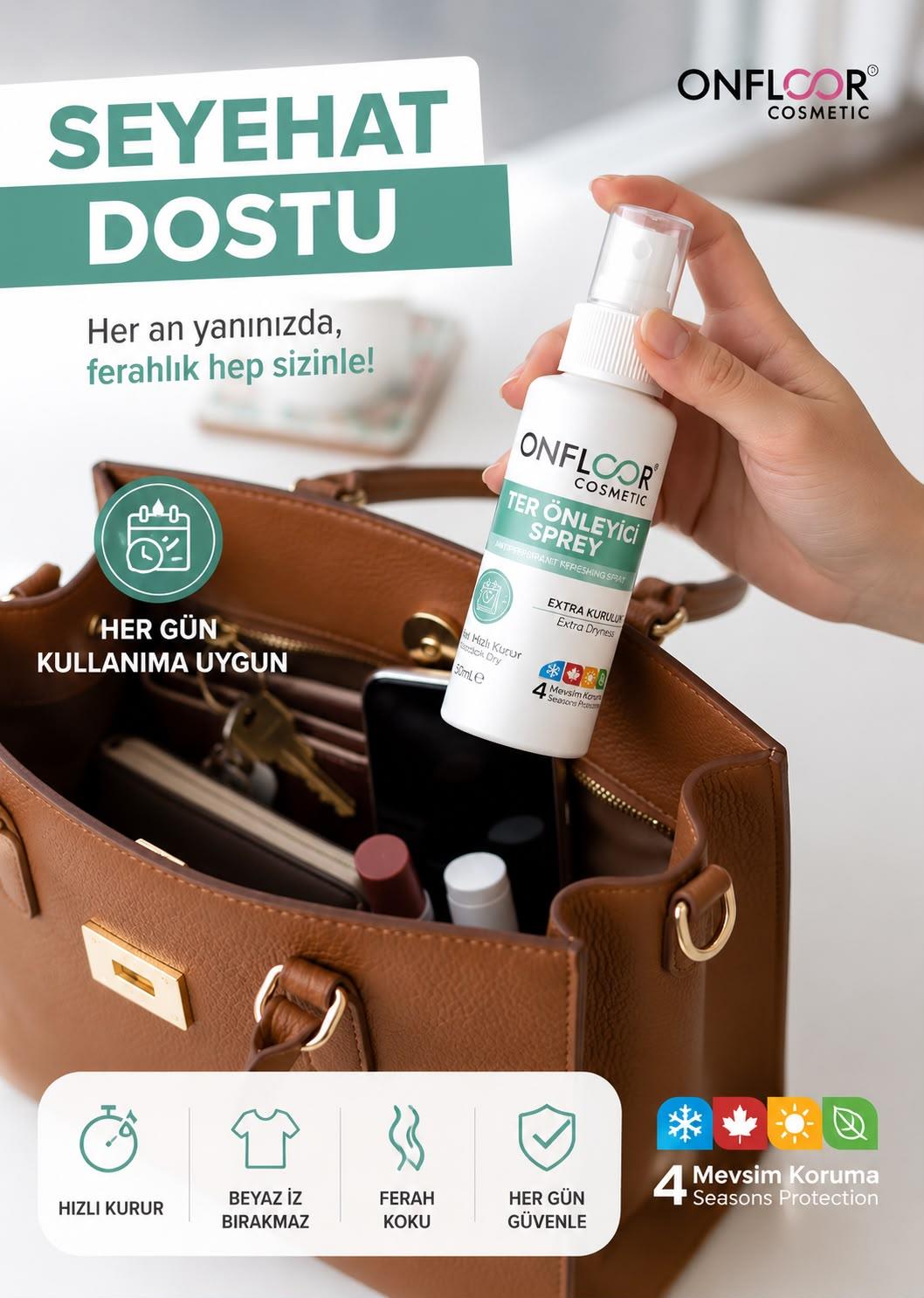 ONFLOOR Yoğun Terleme, Islaklık ve Ter Kokusuna Karşı Güçlü Koruma | Gün Boyu Ferahlık ve Özgüven, Ekstra kuruluk TER ÖNLEYİCİ SPREY I 50 ML