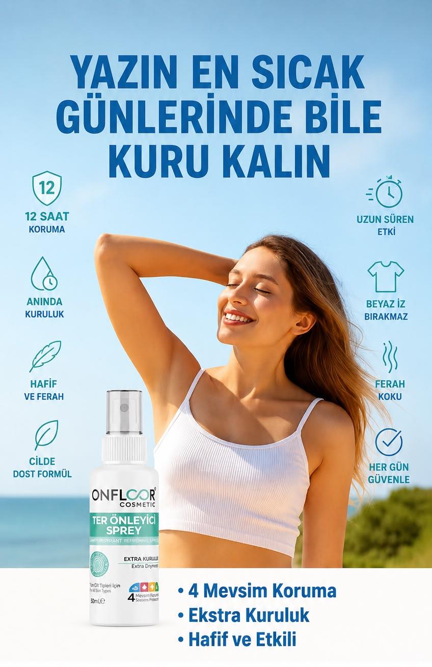 ONFLOOR Yoğun Terleme, Islaklık ve Ter Kokusuna Karşı Güçlü Koruma | Gün Boyu Ferahlık ve Özgüven, Ekstra kuruluk TER ÖNLEYİCİ SPREY I 50 ML