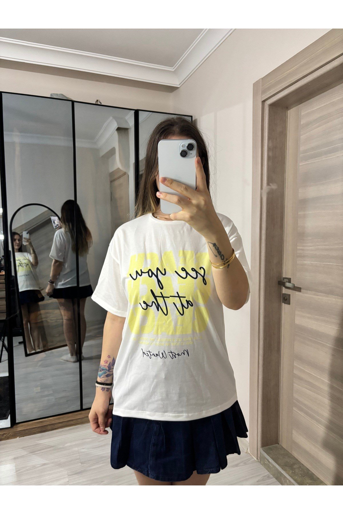 Baskılı Sıfır Yaka Oversize Basic Tişört