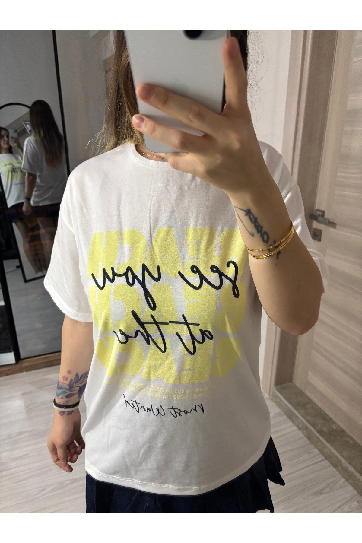 Baskılı Sıfır Yaka Oversize Basic Tişört