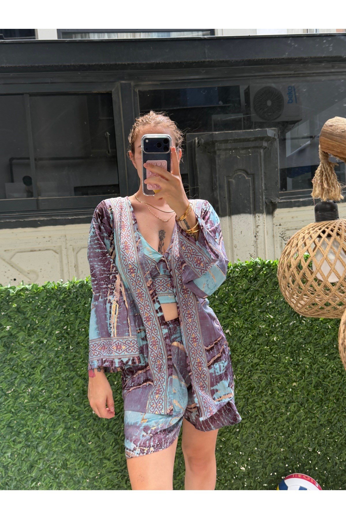 İthal Etnik Desen Üçlü Kimono Takım (36-46 BEDEN UYUMLU STANDART BEDENDİR)